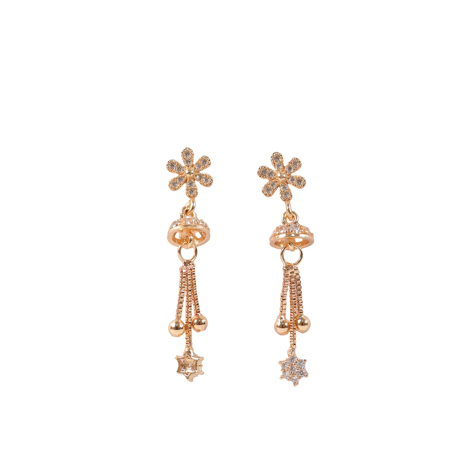 Sparkling Starburst Drop Earrings – Rose Gold Floral Dangles - Image 5