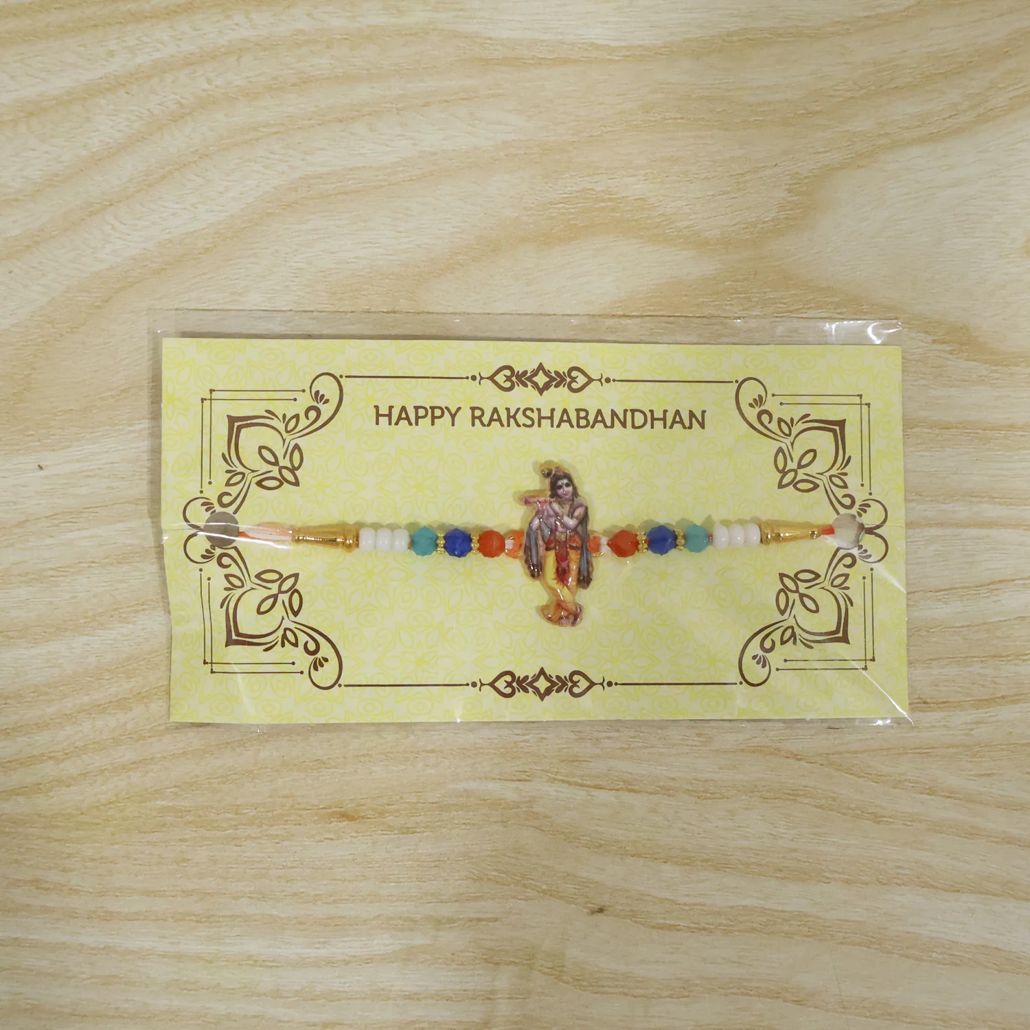 Spiritual Designer Rakhi with Lord Krishna Flute Playing Idol (1 Pc) - Image 8