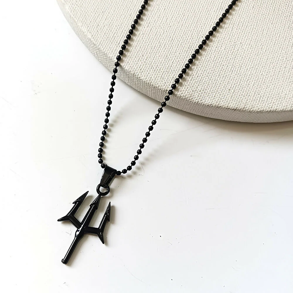 Spiritual Trishul Pendant Necklace for Men Black Finish Religious Chain - Image 2