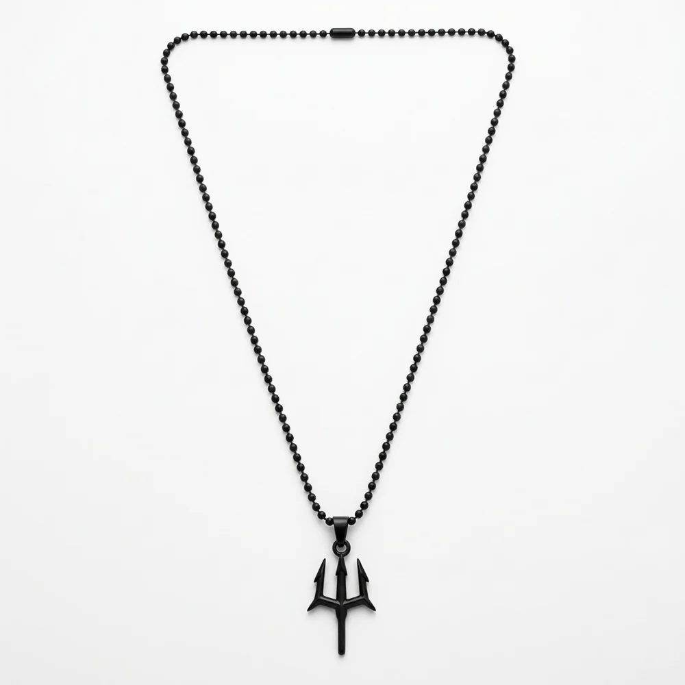 Spiritual Trishul Pendant Necklace for Men Black Finish Religious Chain - Image 3