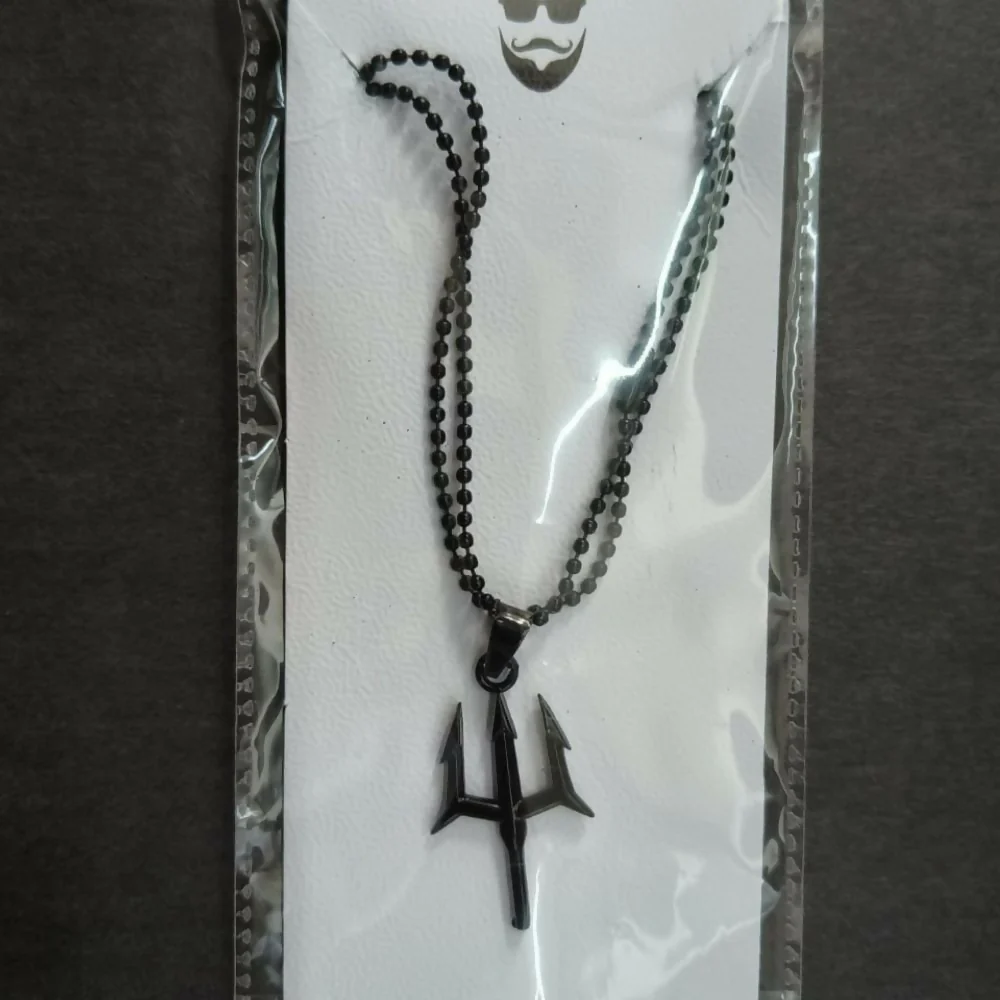 Spiritual Trishul Pendant Necklace for Men Black Finish Religious Chain - Image 4