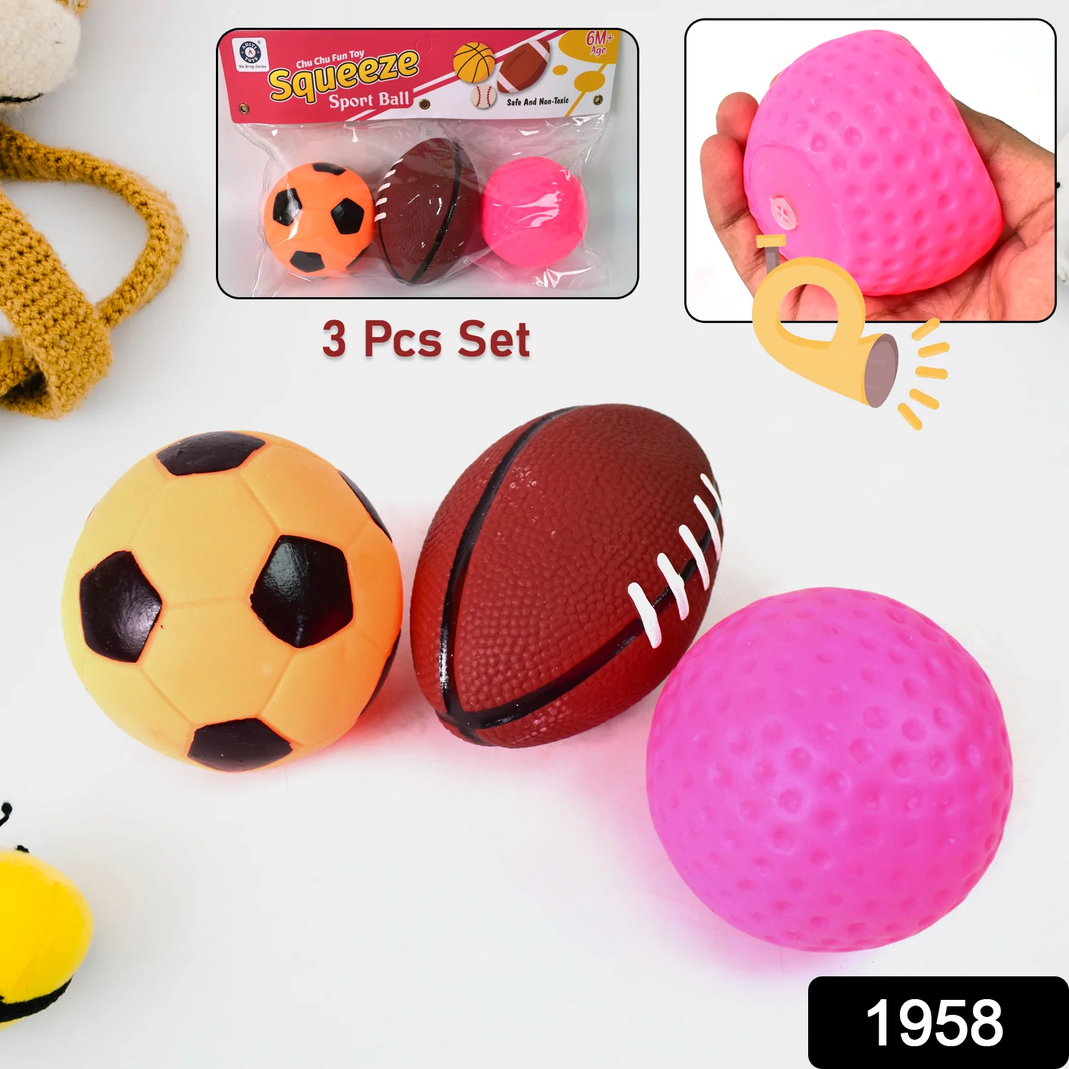Sports Squeeze Ball Toy Set of 3 Soft Balls for Kids/Toy for Kids - Image 2