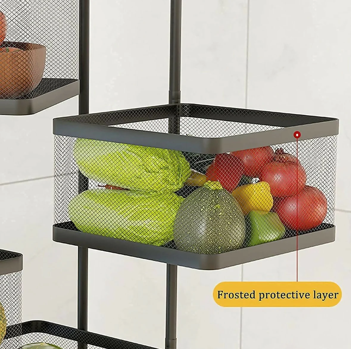 Square 3-Basket Stainless Steel Kitchen Trolley with Ventilated Baskets & 4 Wheels - Image 6