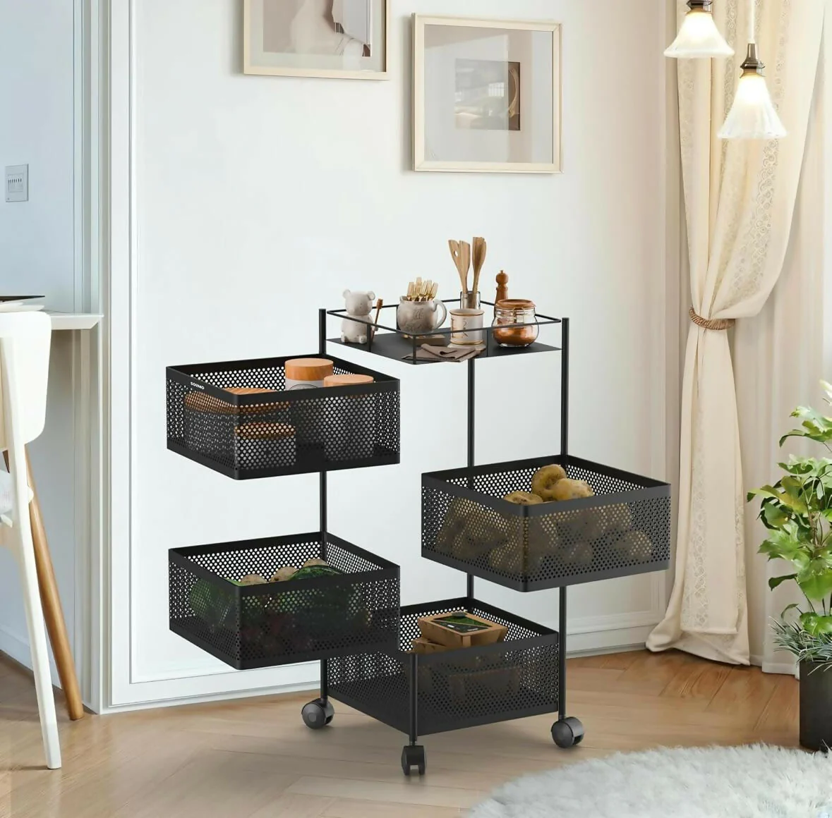 Square 4-Layer Stainless Steel Kitchen Cart with Ventilated Baskets & 360° Wheels - Image 2