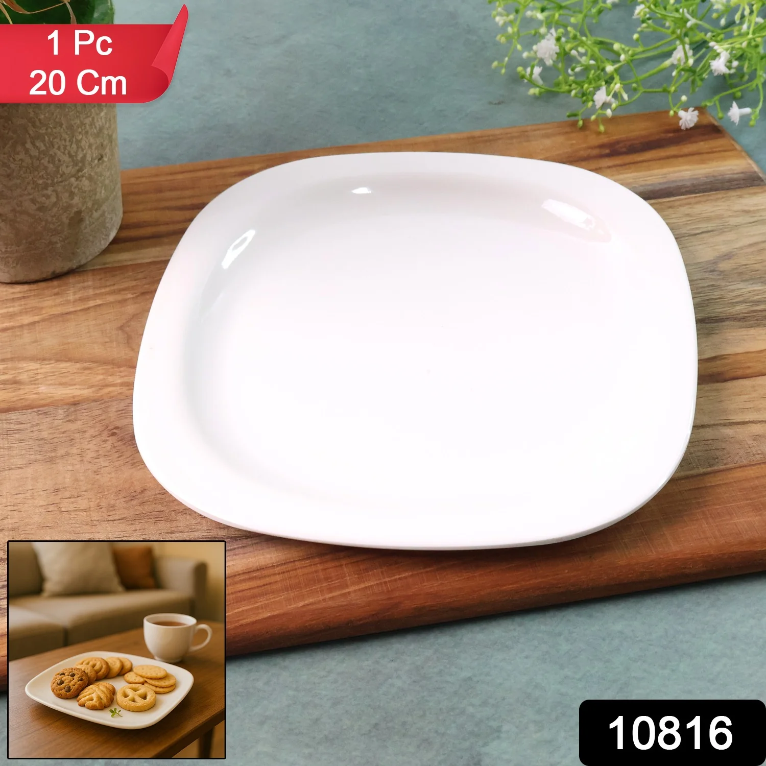 Plastic Square Dinner / Serving Plate – 20 cm (1 Pc) - Image 2
