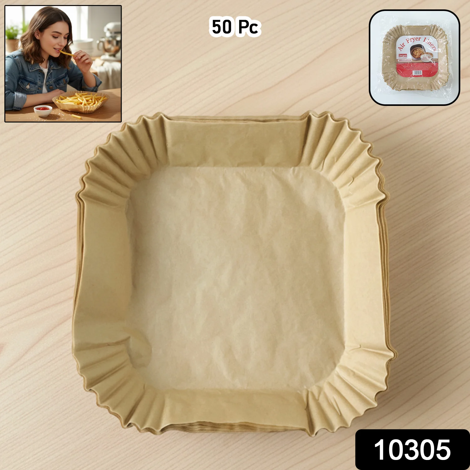 Square Disposable Paper Air Fryer Liners (50 Pc Pack, 160x45 mm) - Image 2