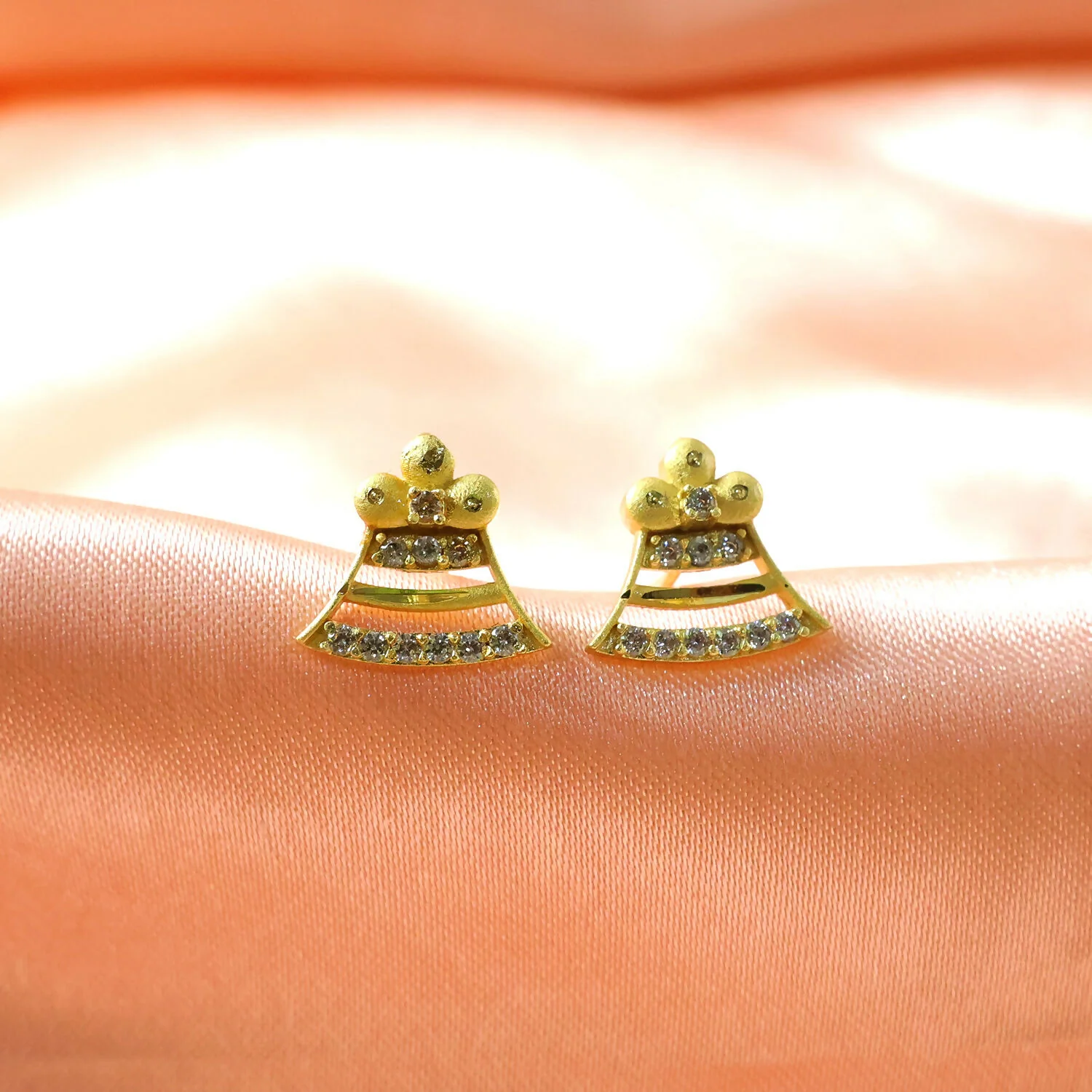 Square Floral Gold Stud Earrings with Crystal Leaf Design - Image 2