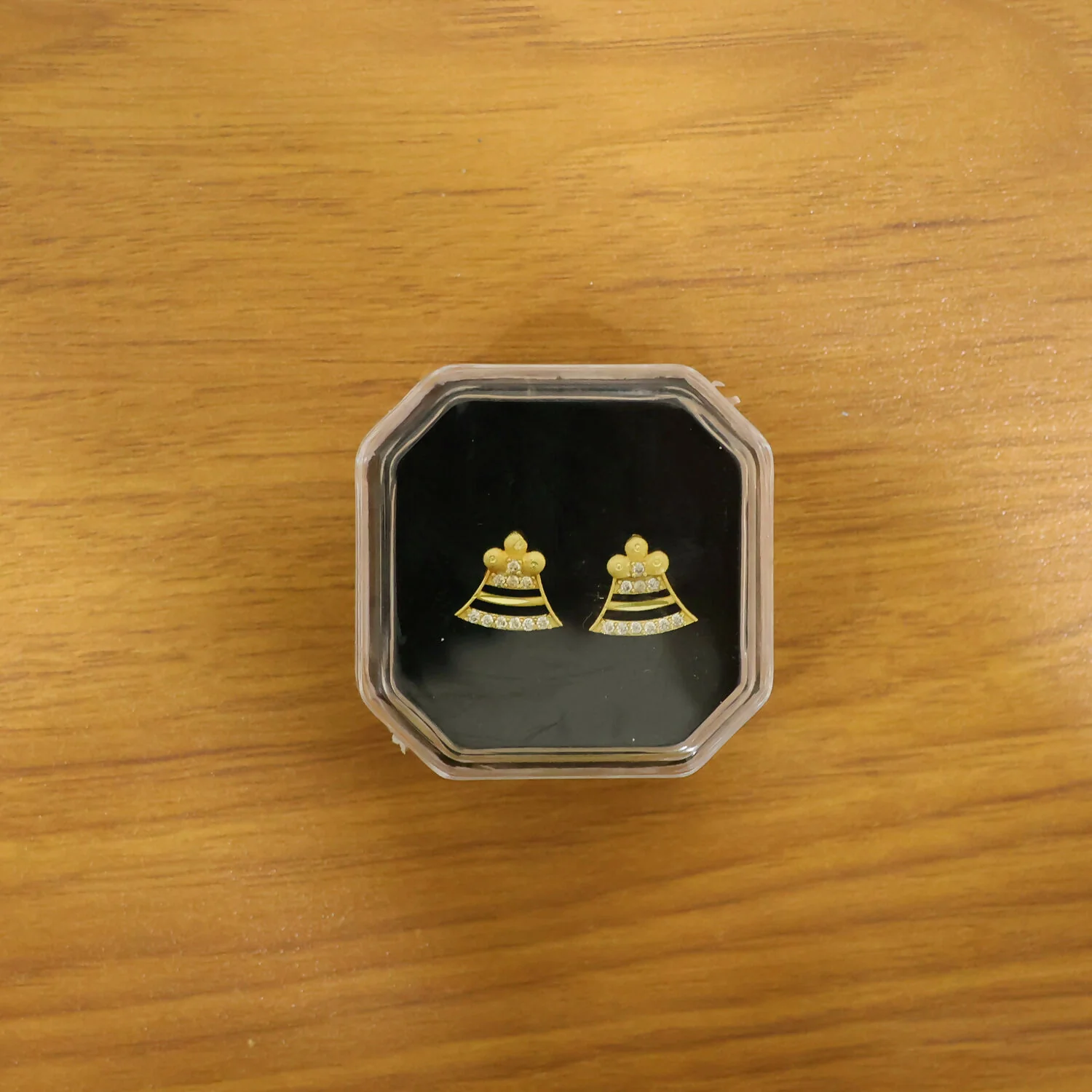 Square Floral Gold Stud Earrings with Crystal Leaf Design - Image 6