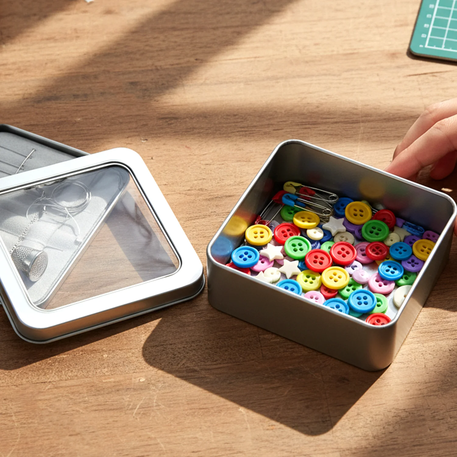 Square Metal Storage Tin Box with Transparent Window Lid (1 Pc, 9.5 x 9.5 Cm) - Image 3