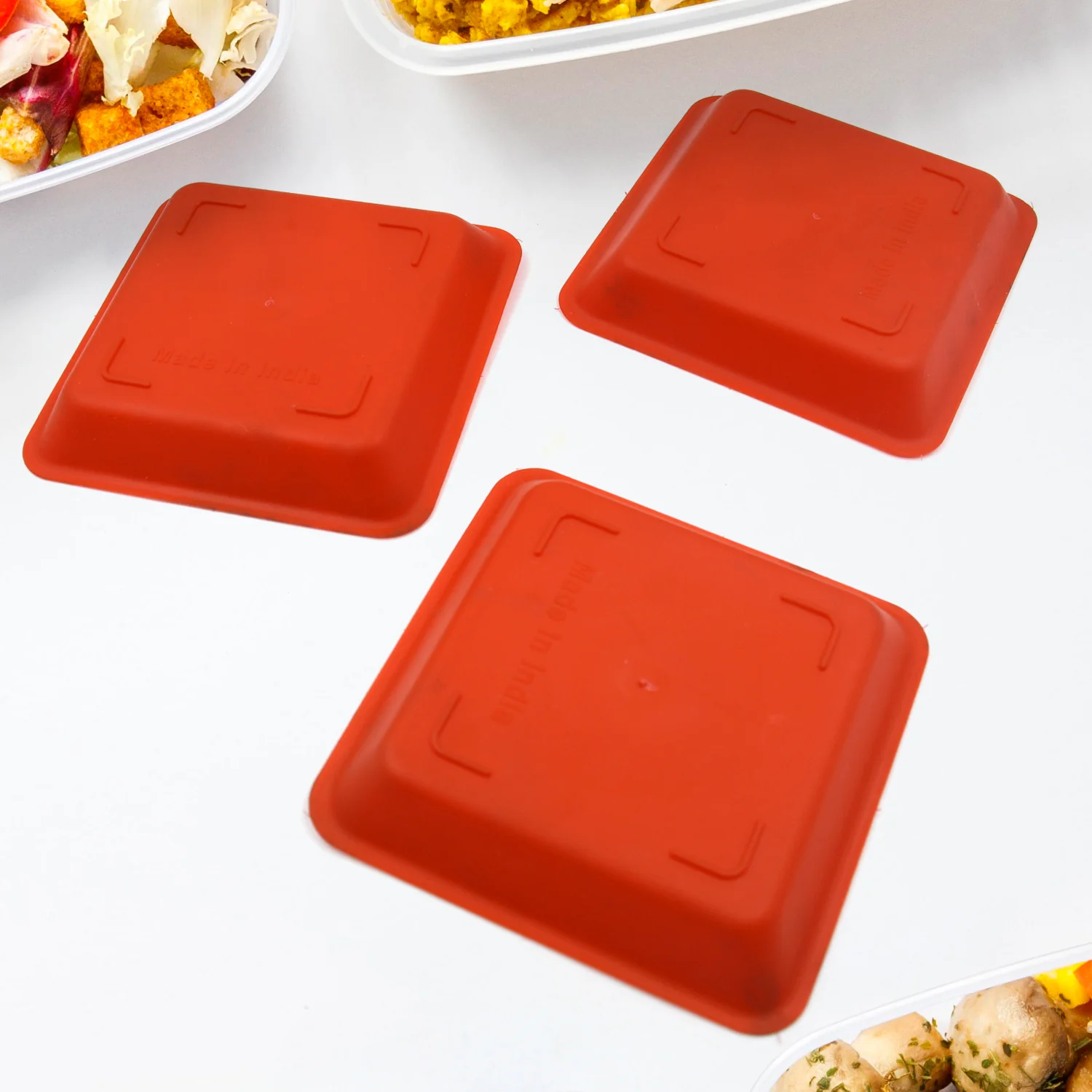 Square Plastic Halwa Dinner Plate Snacks Tray Set for Home Office 3 Pcs - Image 3