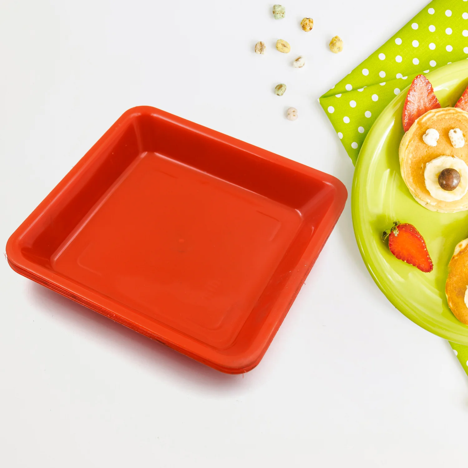Square Plastic Halwa Dinner Plate Snacks Tray Set for Home Office 3 Pcs - Image 5