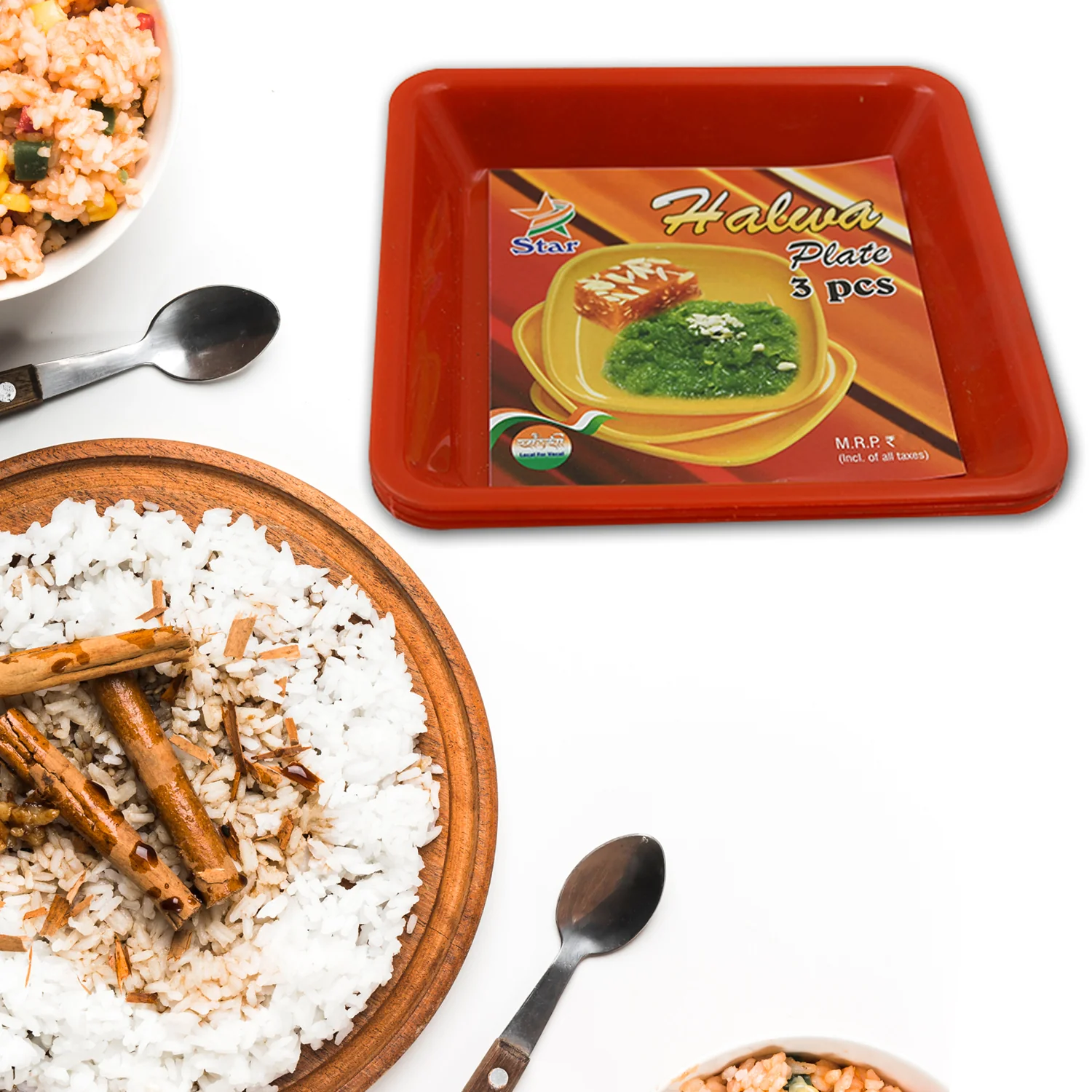 Square Plastic Halwa Dinner Plate Snacks Tray Set for Home Office 3 Pcs - Image 7