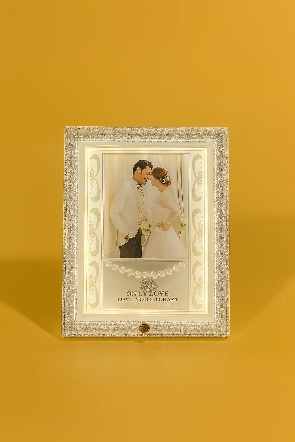 Square White Crystal LED Wedding Photo Frame | Elegant Illuminated Picture Frame with Sparkling Border | 4x6 Inch Couple Photo Frame | Romantic Gift for Wedding, Anniversary, Valentine’s Day & Home Décor - Image 2