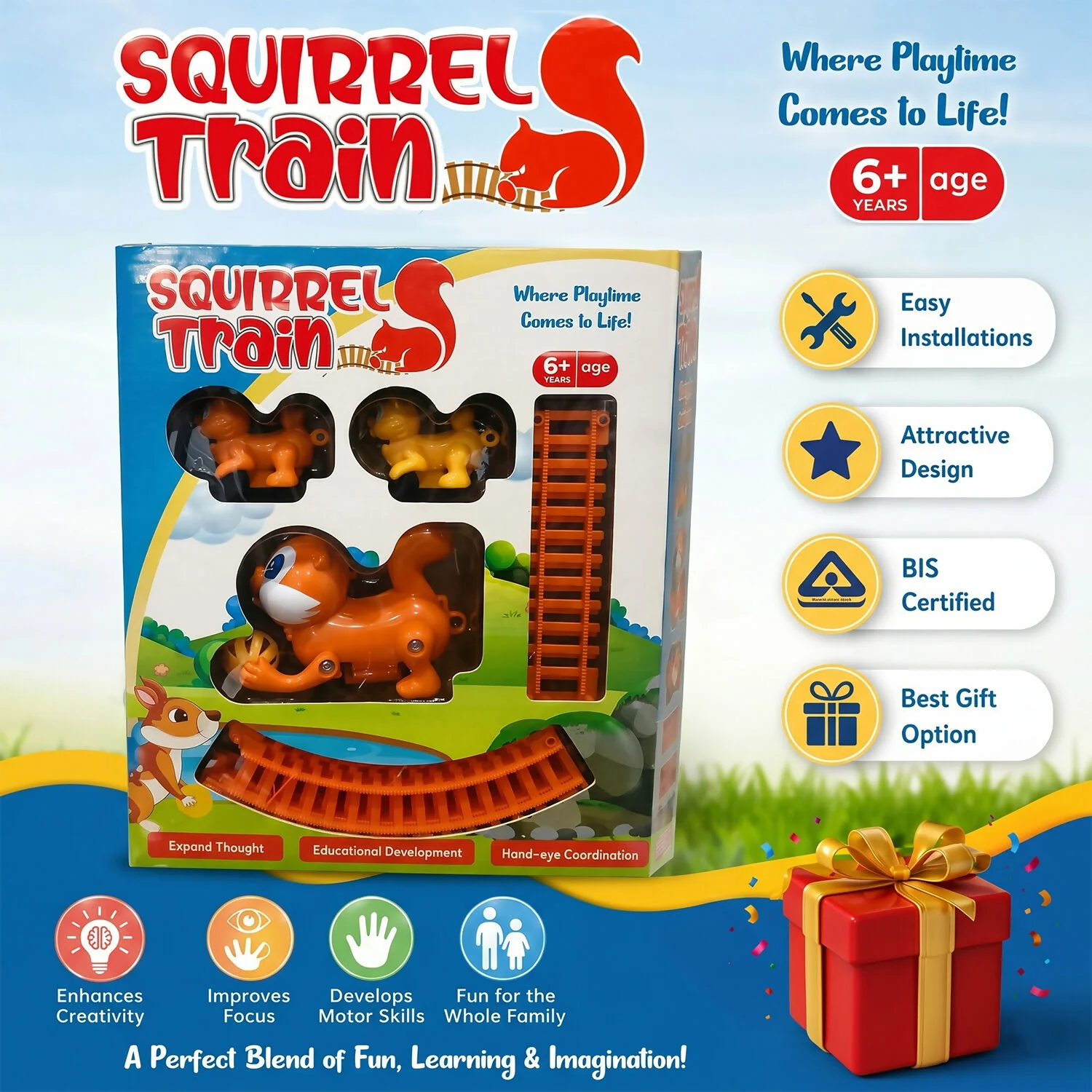 Squirrel Train Toy Set with Colorful Tracks and Interactive Train Cars - Image 2