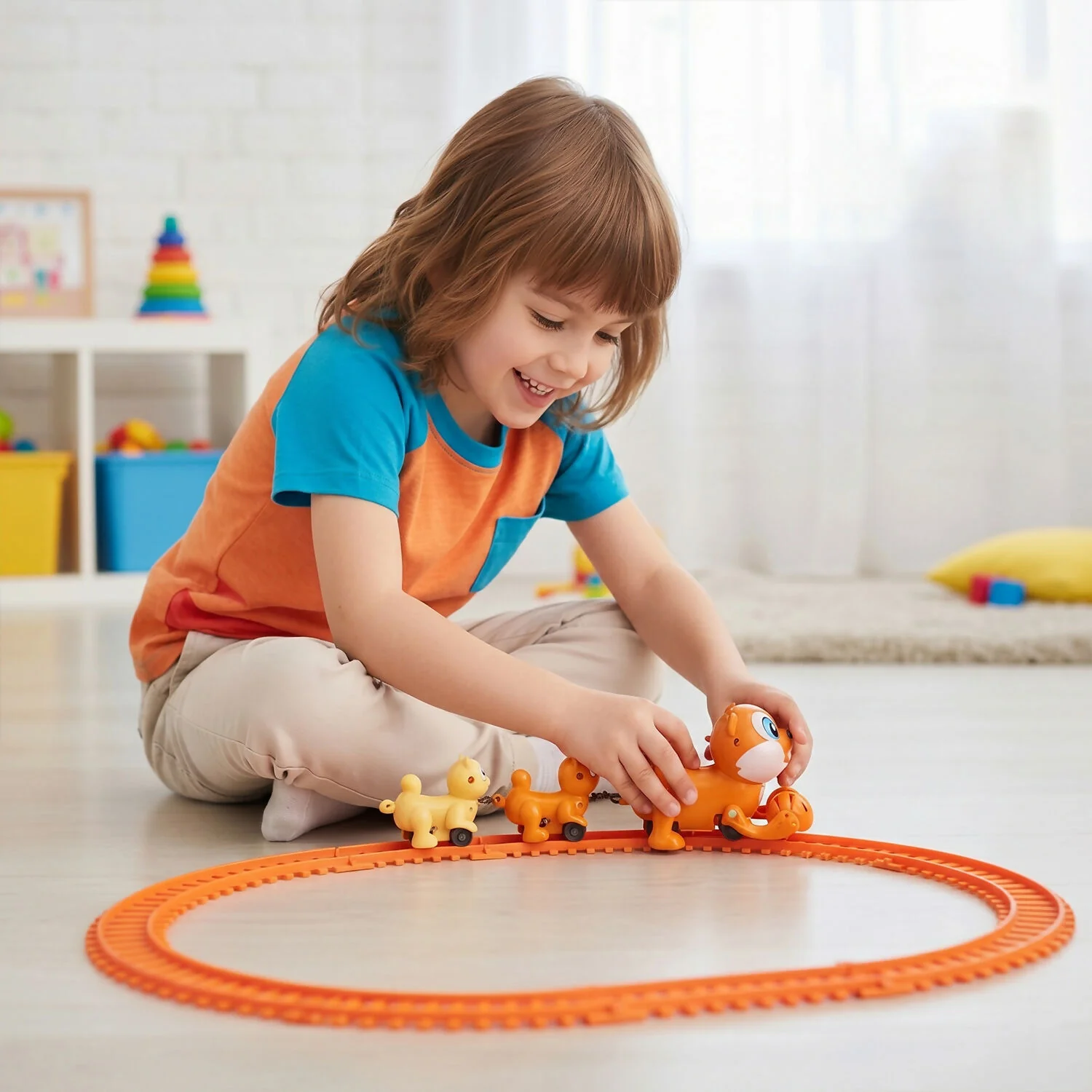 Squirrel Train Toy Set with Colorful Tracks and Interactive Train Cars - Image 6