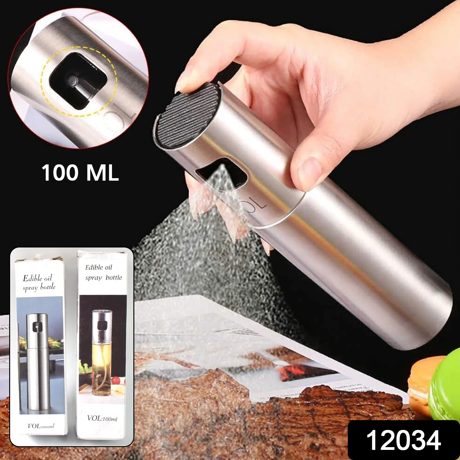 Oil Spray Bottle Dosa | Food Grade Stainless Steel Glass Oil Spray Bottle (100 ML) - Image 2