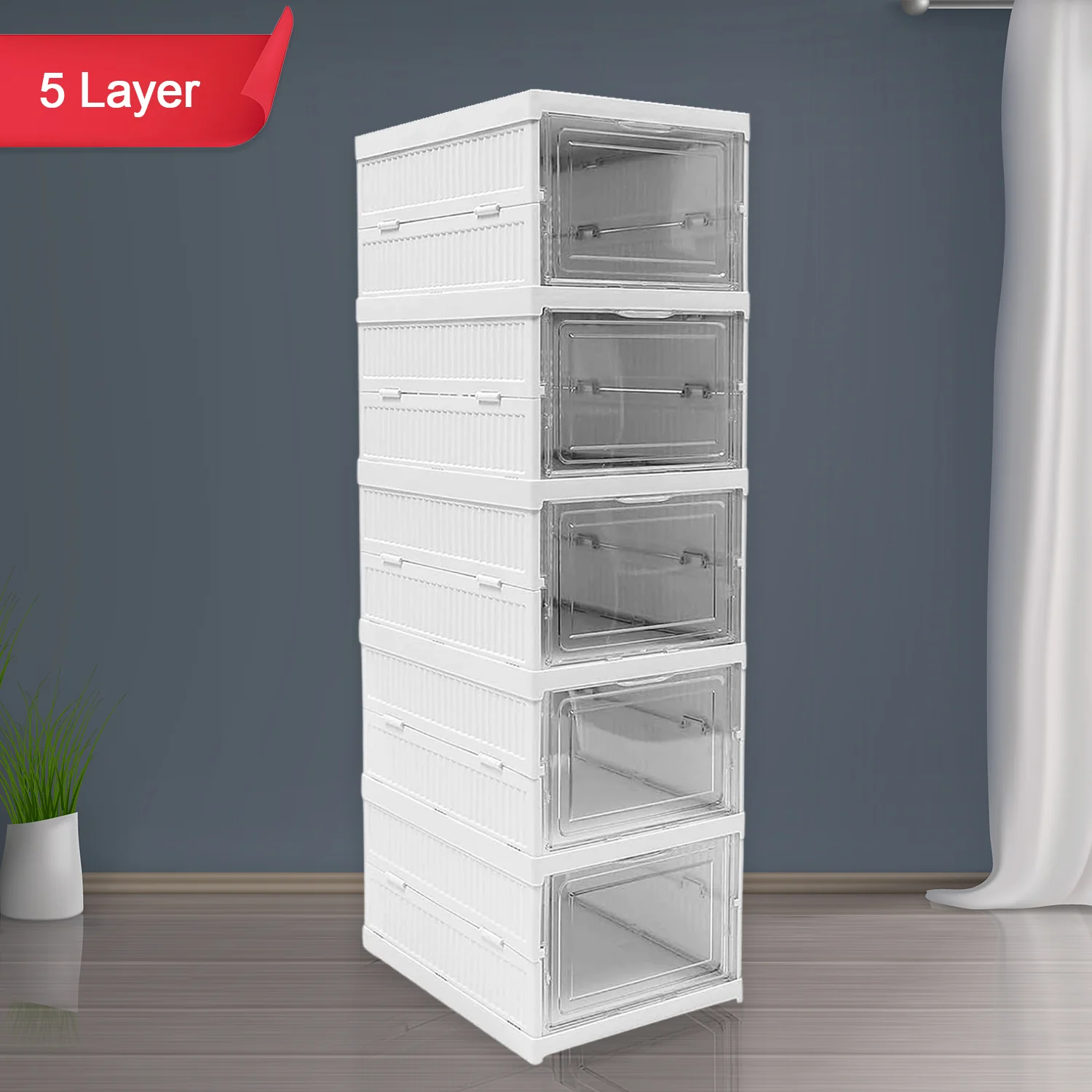 5-Layer Stackable Utility Cart – Foldable Storage Organizer for Clothes & Home (1 Pc) - Image 3