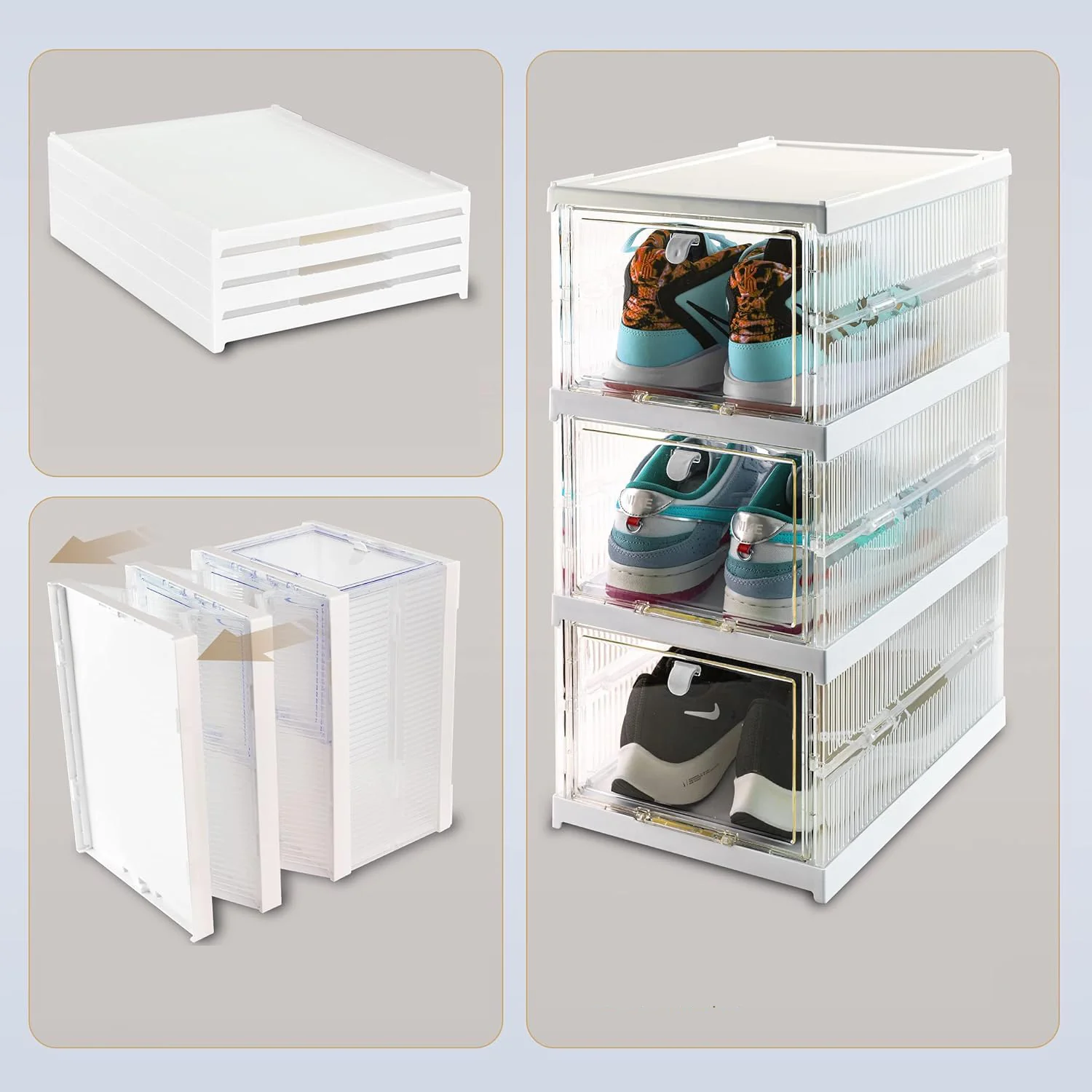 Stackable Multifunctional Storage, for Clothes Foldable Drawer Shelf Basket Utility Cart Rack Storage Organizer Cart for Kitchen, Pantry Closet, Bedroom, Bathroom, Laundry (3 Layer / 1 Pc) - Image 4