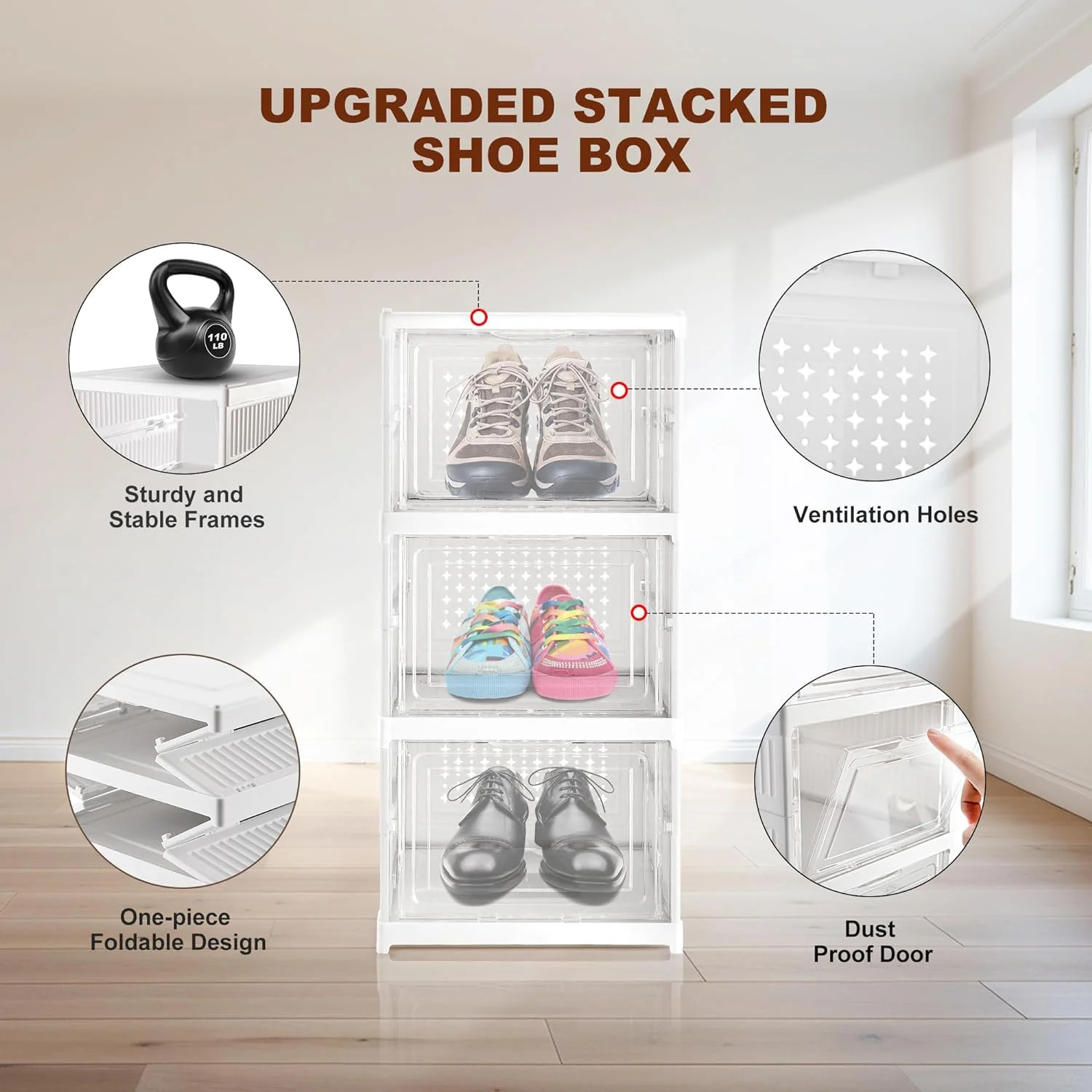 Stackable Multifunctional Storage, for Clothes Foldable Drawer Shelf Basket Utility Cart Rack Storage Organizer Cart for Kitchen, Pantry Closet, Bedroom, Bathroom, Laundry (3 Layer / 1 Pc) - Image 6
