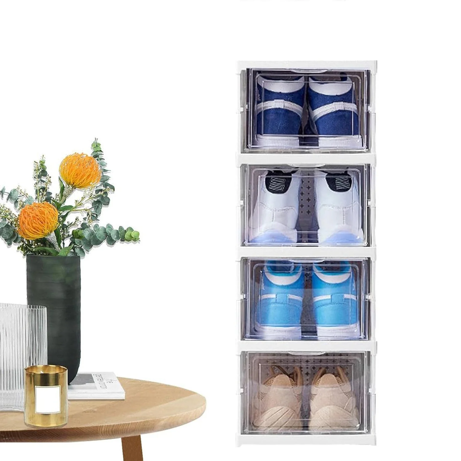 Stackable Multifunctional Storage, for Clothes Foldable Drawer Shelf Basket Utility Cart Rack Storage Organizer Cart for Kitchen, Pantry Closet, Bedroom, Bathroom, Laundry (4 Layer /  1 Pc) - Image 6