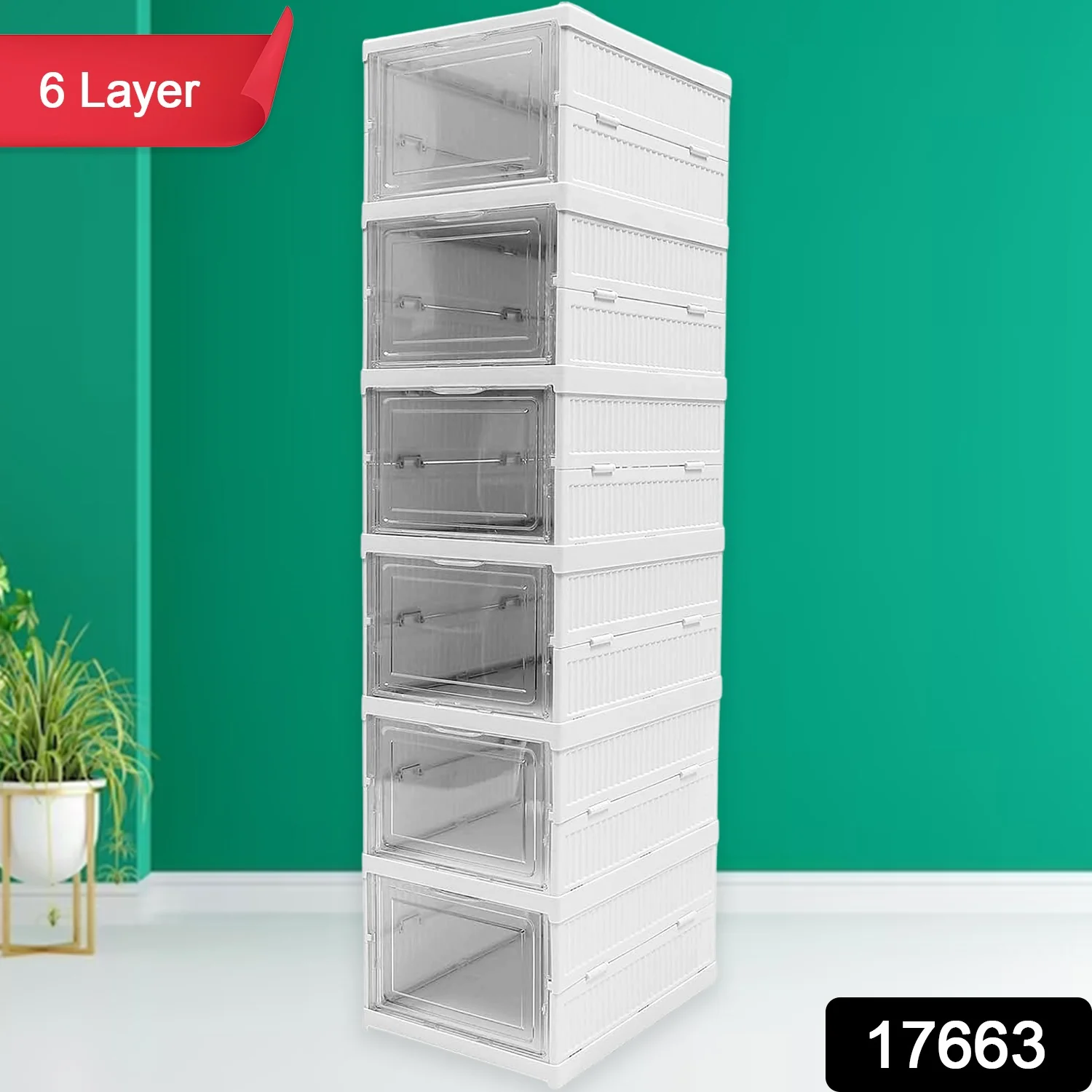 6-Layer Stackable Foldable Storage Organizer Cart Clothes, Kitchen, Closet & Bathroom - Image 2