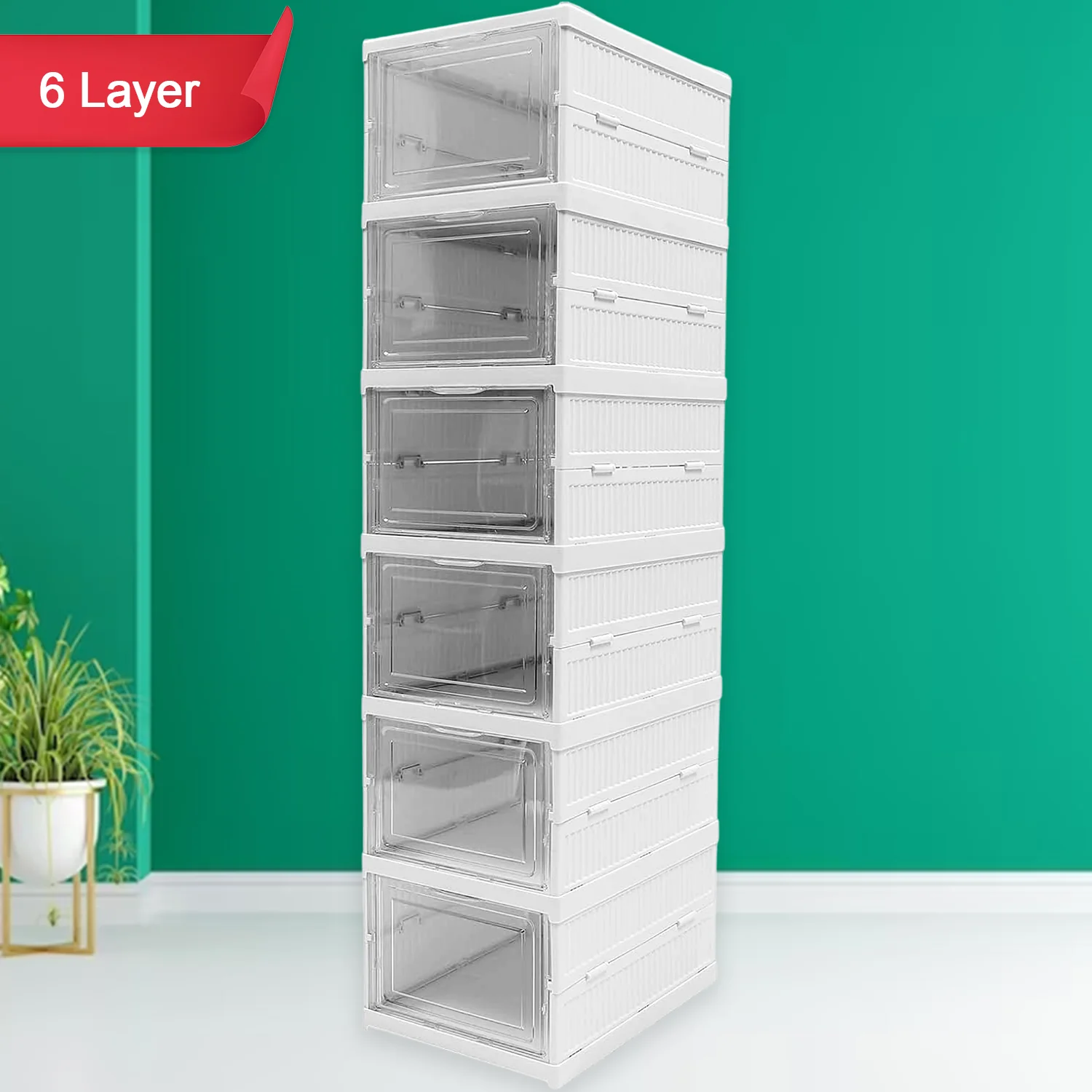 6-Layer Stackable Foldable Storage Organizer Cart Clothes, Kitchen, Closet & Bathroom - Image 3