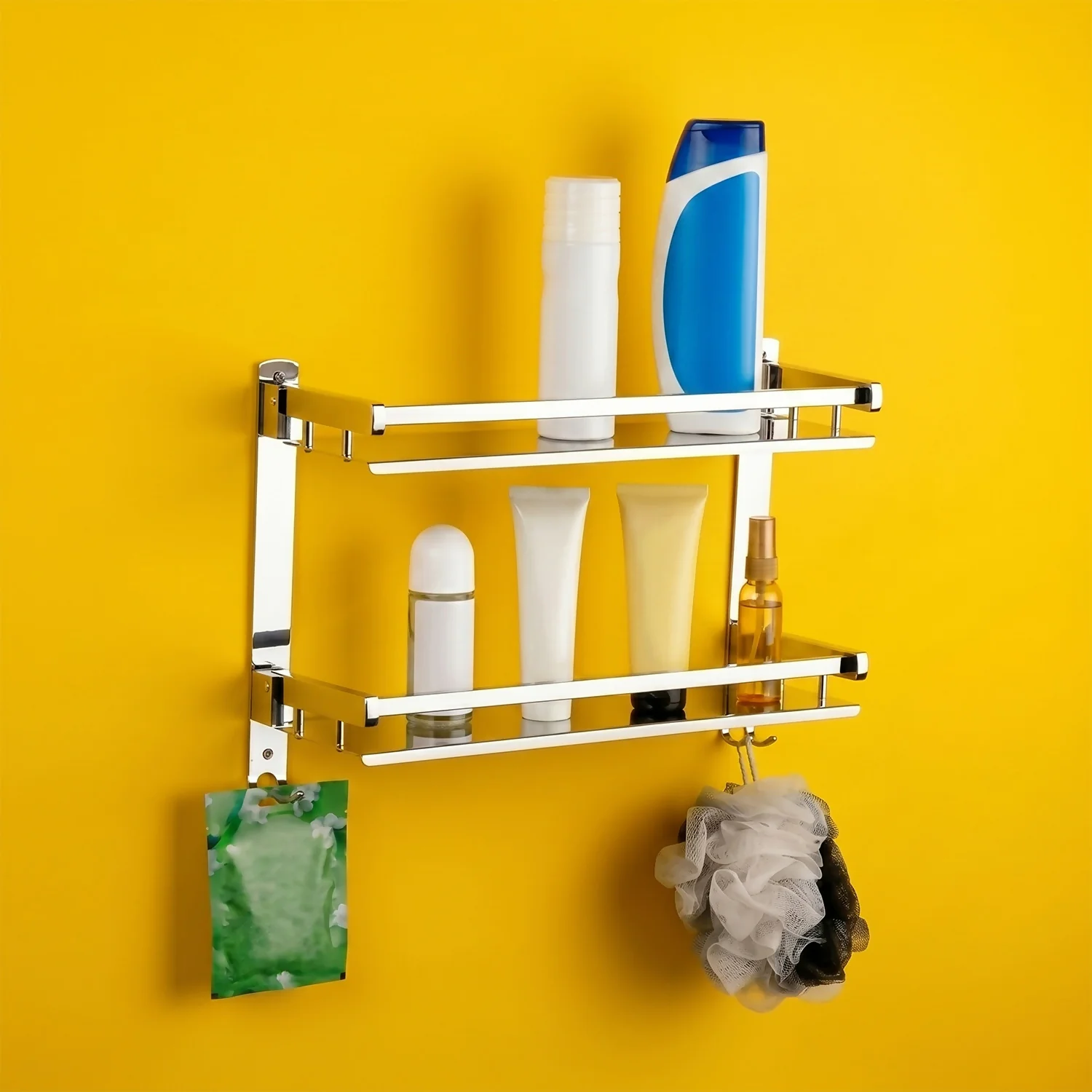 Stainless Steel 2 Layer Wall Mounted Bathroom Rack and Shelf Bathroom Storage Racks - Image 4