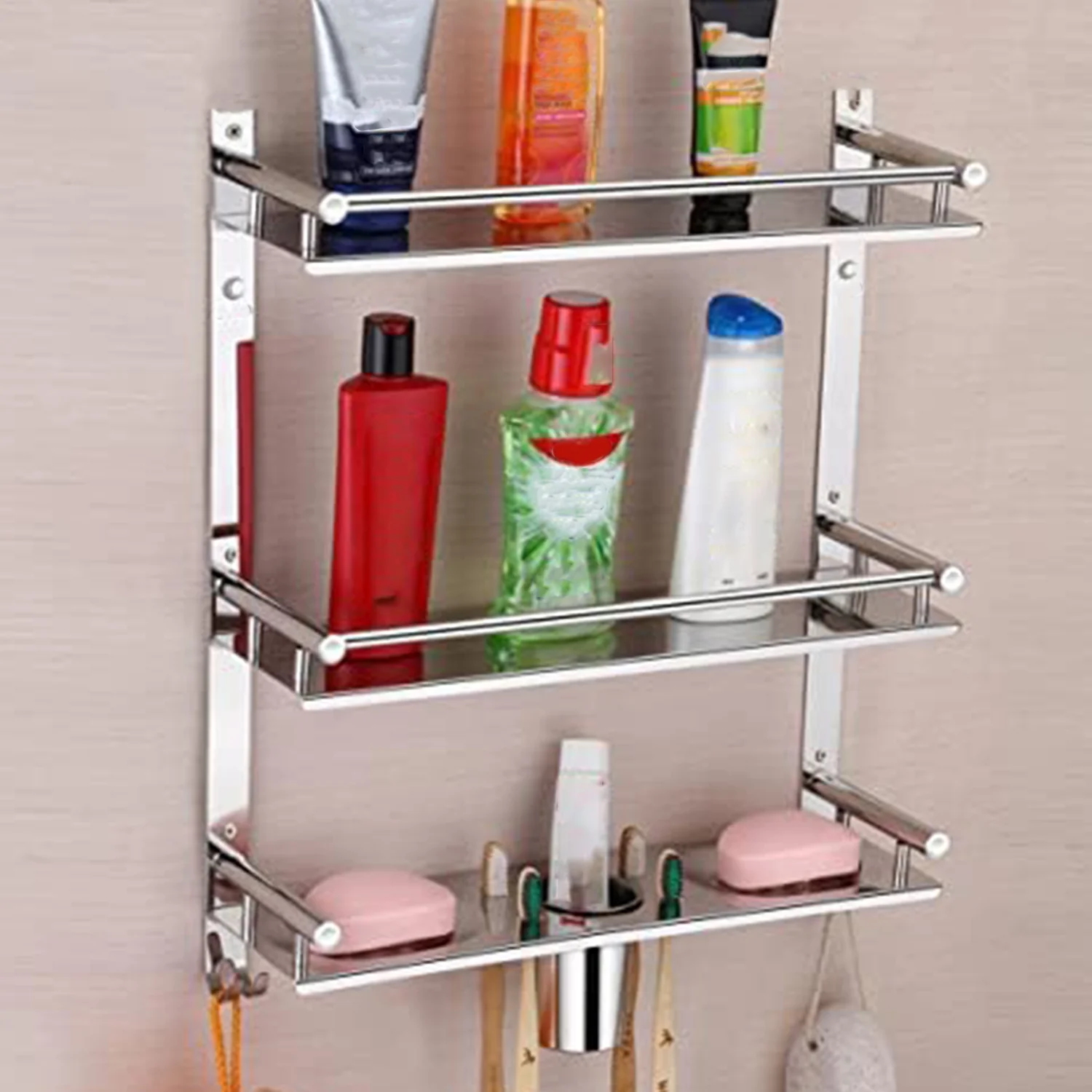 Stainless Steel 6 In 1 Multipurpose Bathroom Shelves Rack (15Inch) - Image 7
