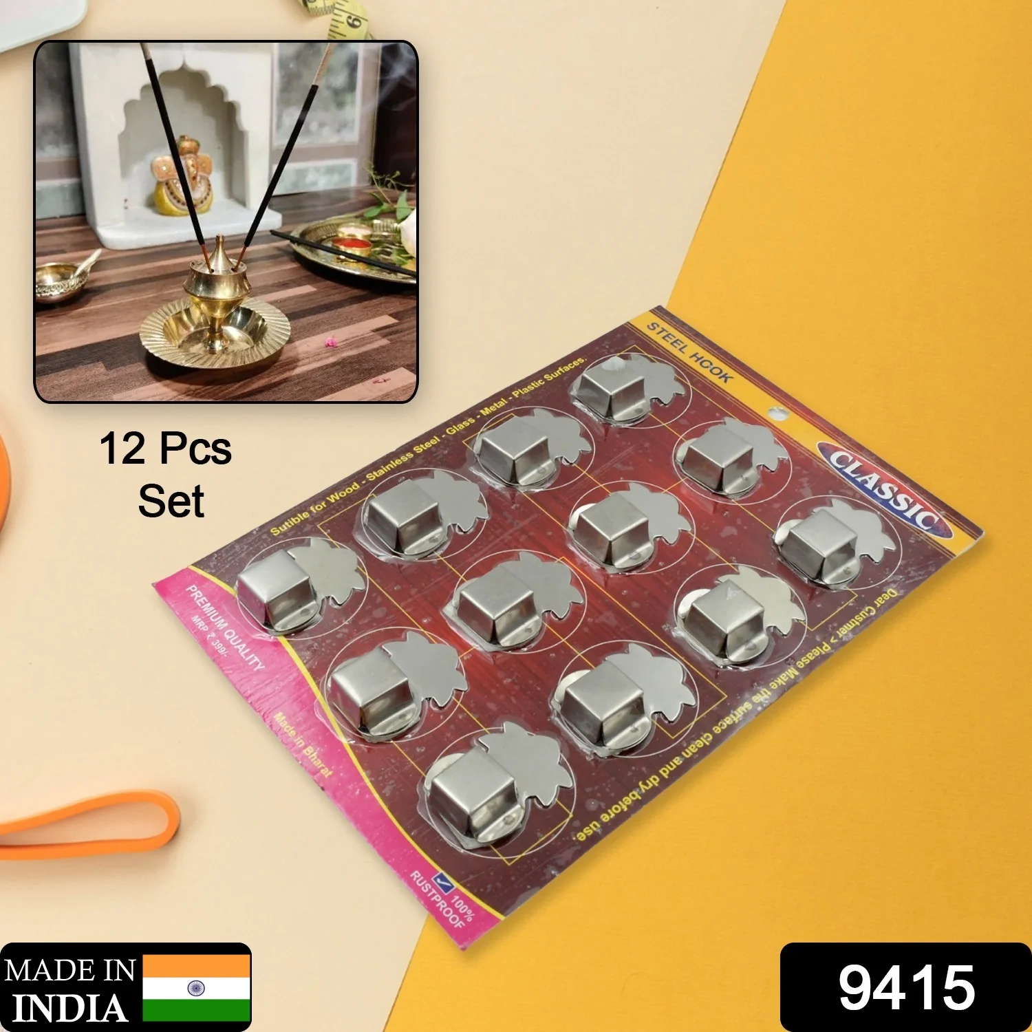 Stainless Steel Agarbatti Stand (12 Pack): Self-Adhesive, Wall Mounted - Image 2