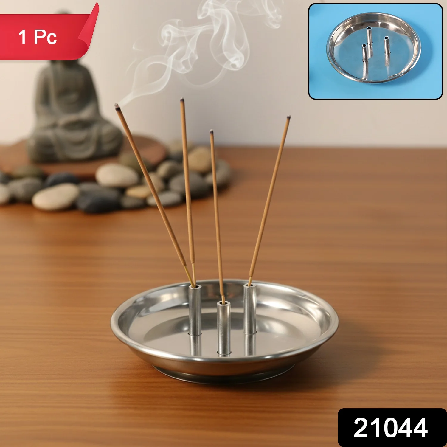 Stainless Steel Lotus Agarbatti Stand with Triple Stick Holder (1 Pc) - Image 2