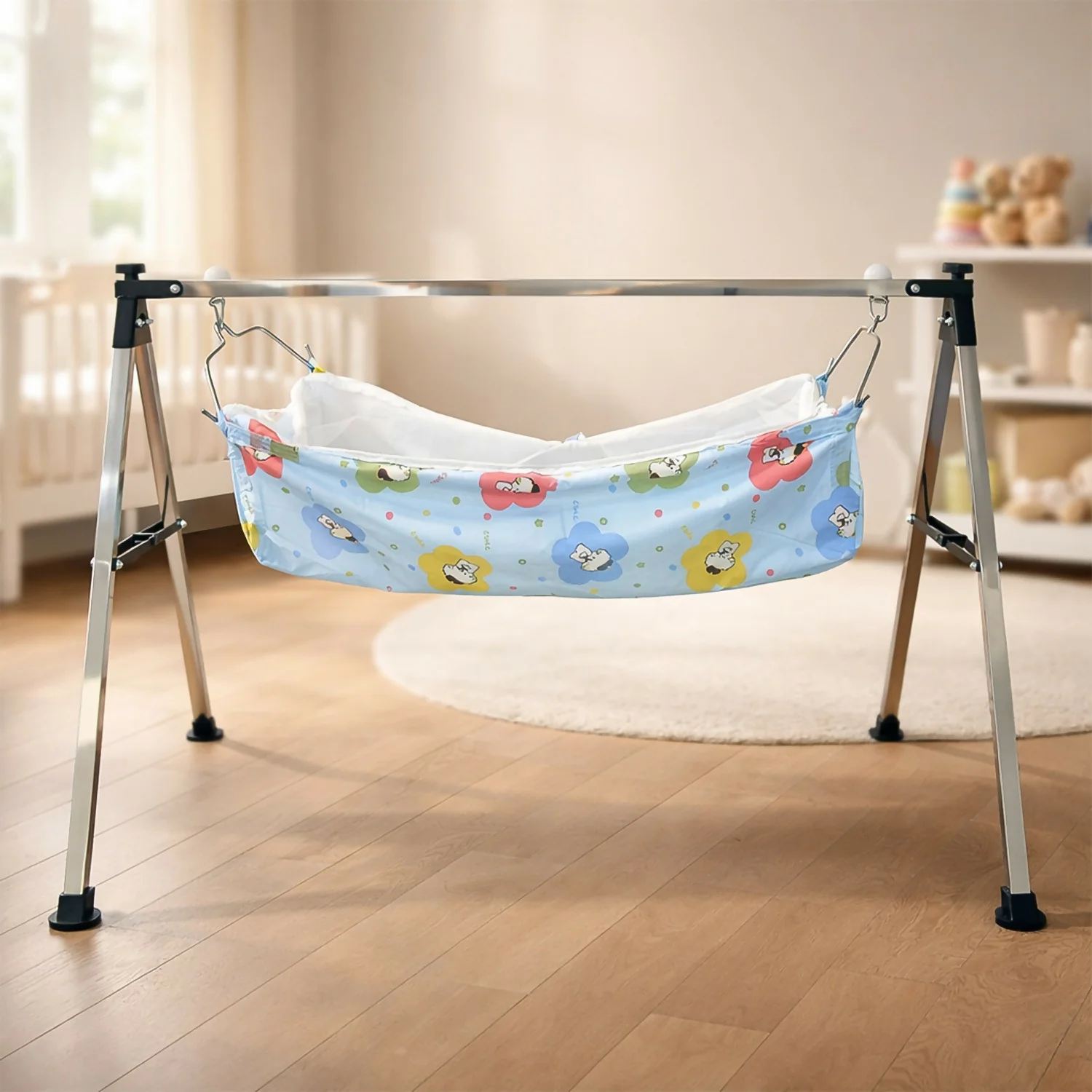 Stainless Steel Baby Hammock Cradle with Foldable Stand ComfortNest Design (5 kg) - Image 2
