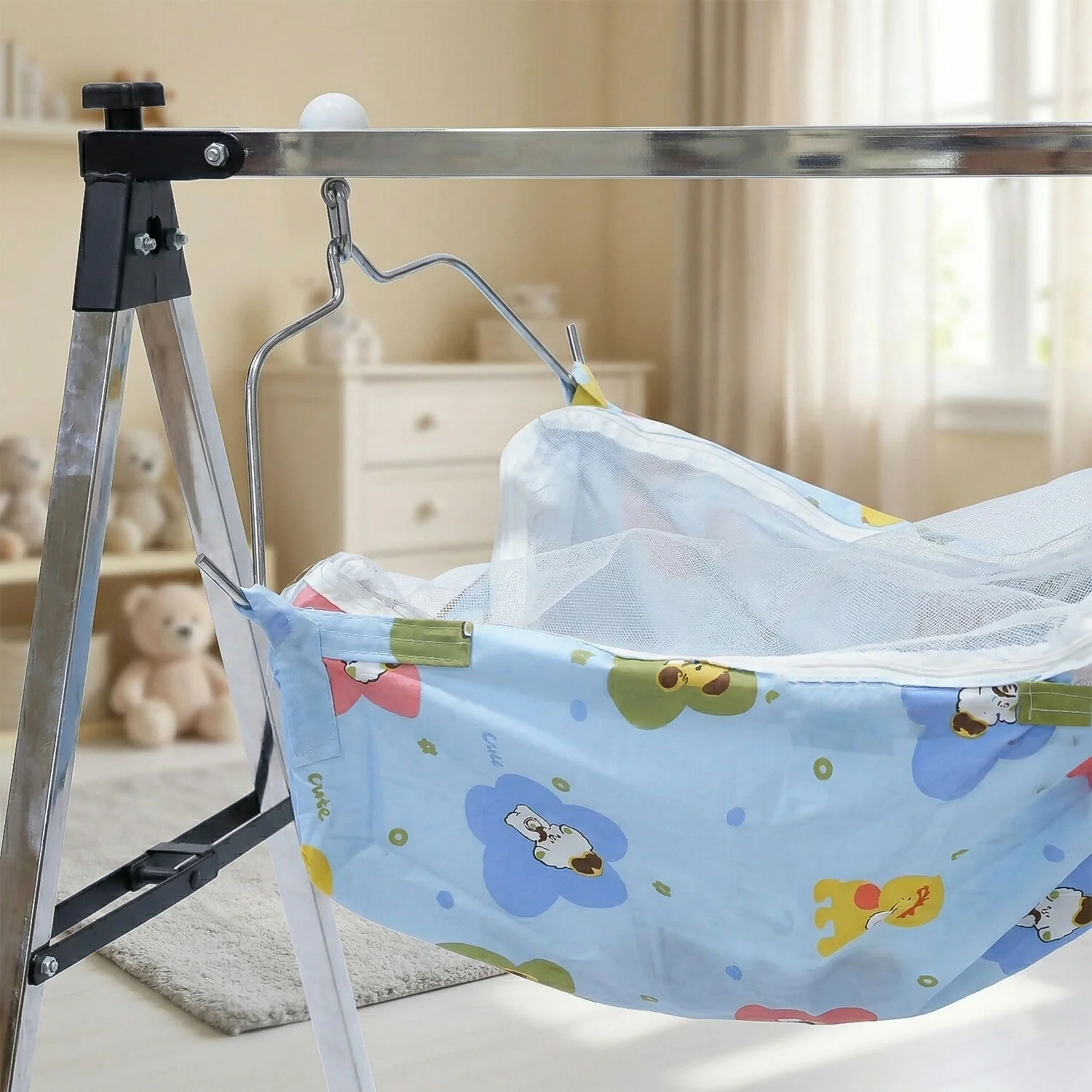 Stainless Steel Baby Hammock Cradle with Foldable Stand ComfortNest Design (5 kg) - Image 3
