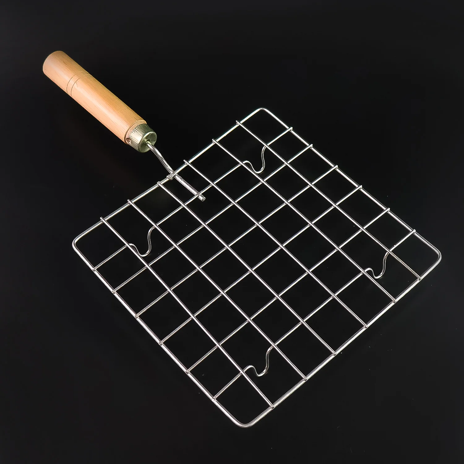 Stainless Steel Square Papad jali, Barbecue Grill Rack with Wooden Handle (1 Pc) - Image 6