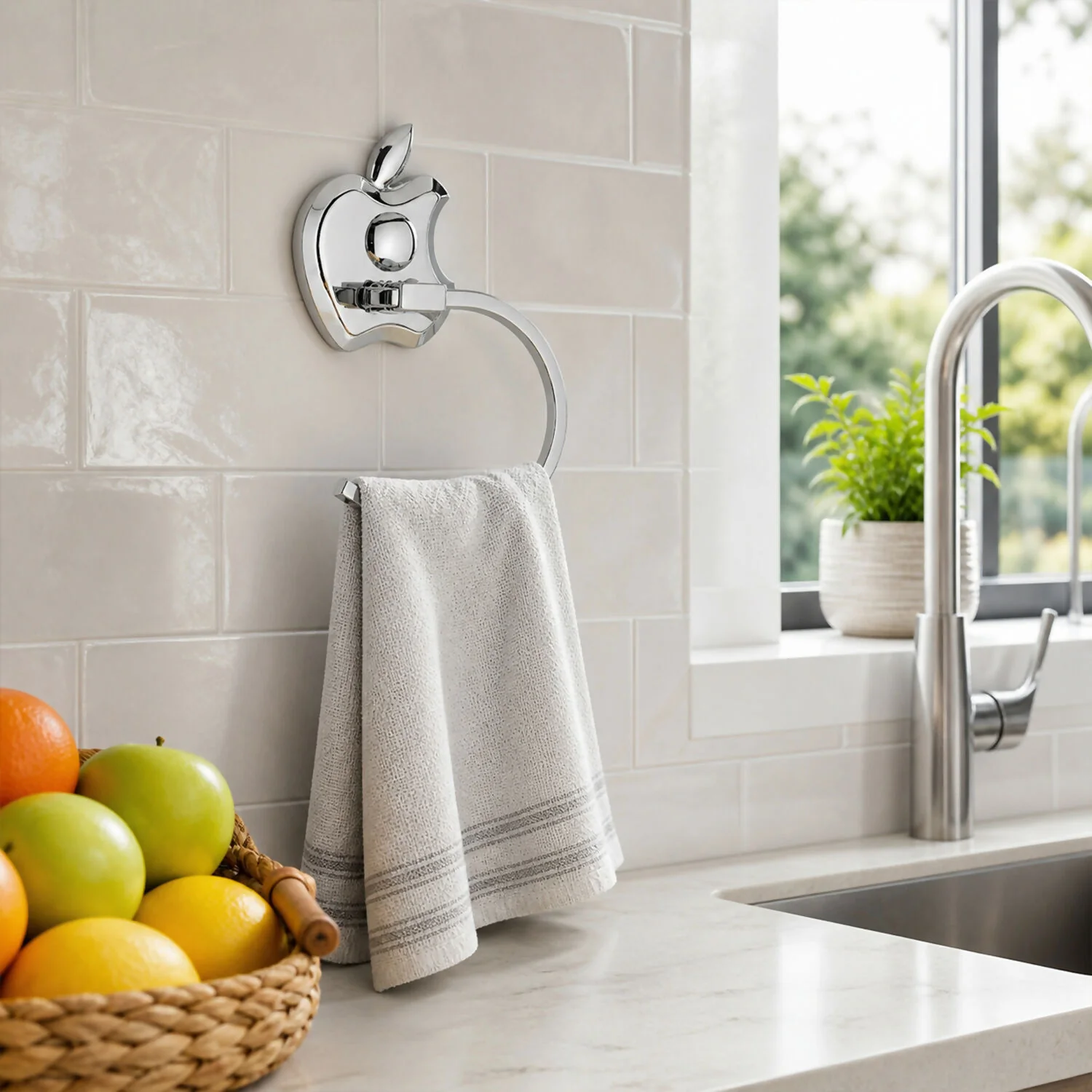 Stainless Steel Bathroom Towel Holder Apple Shaped Design - Image 2