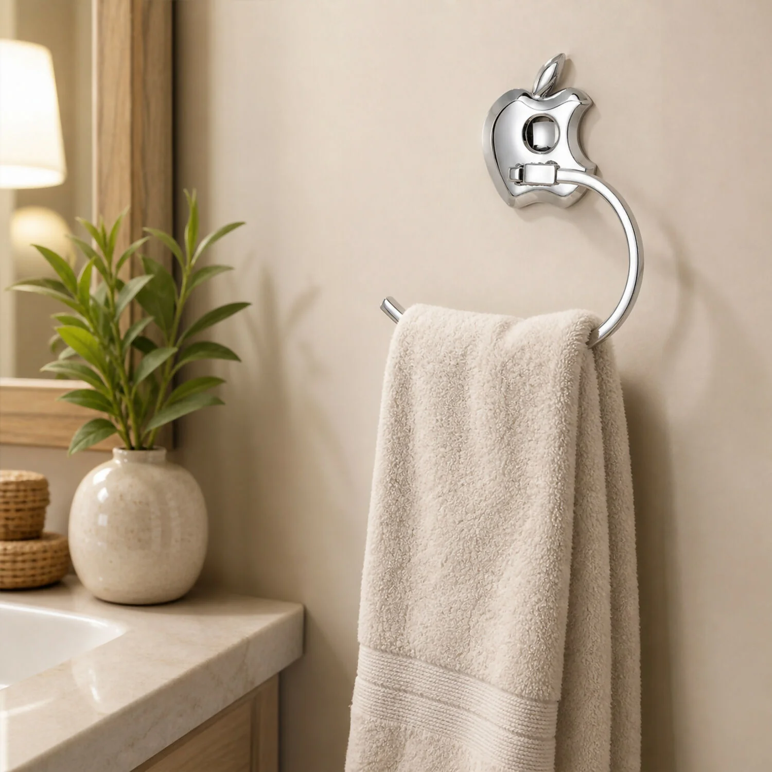 Stainless Steel Bathroom Towel Holder Apple Shaped Design - Image 3