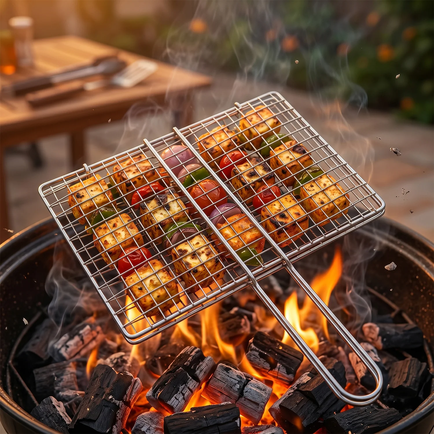 Stainless Steel BBQ Foldable Grill Wire Mesh Jali with Handle (1 Pc) - Image 3