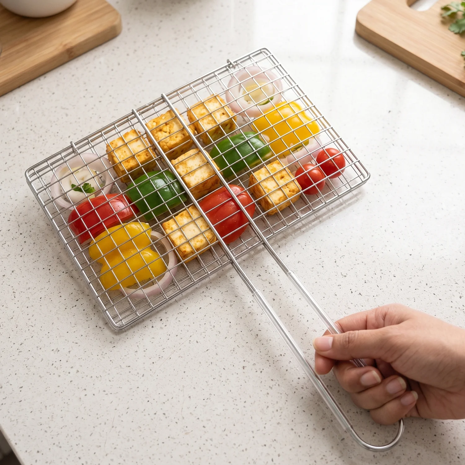 Stainless Steel BBQ Foldable Grill Wire Mesh Jali with Handle (1 Pc) - Image 7