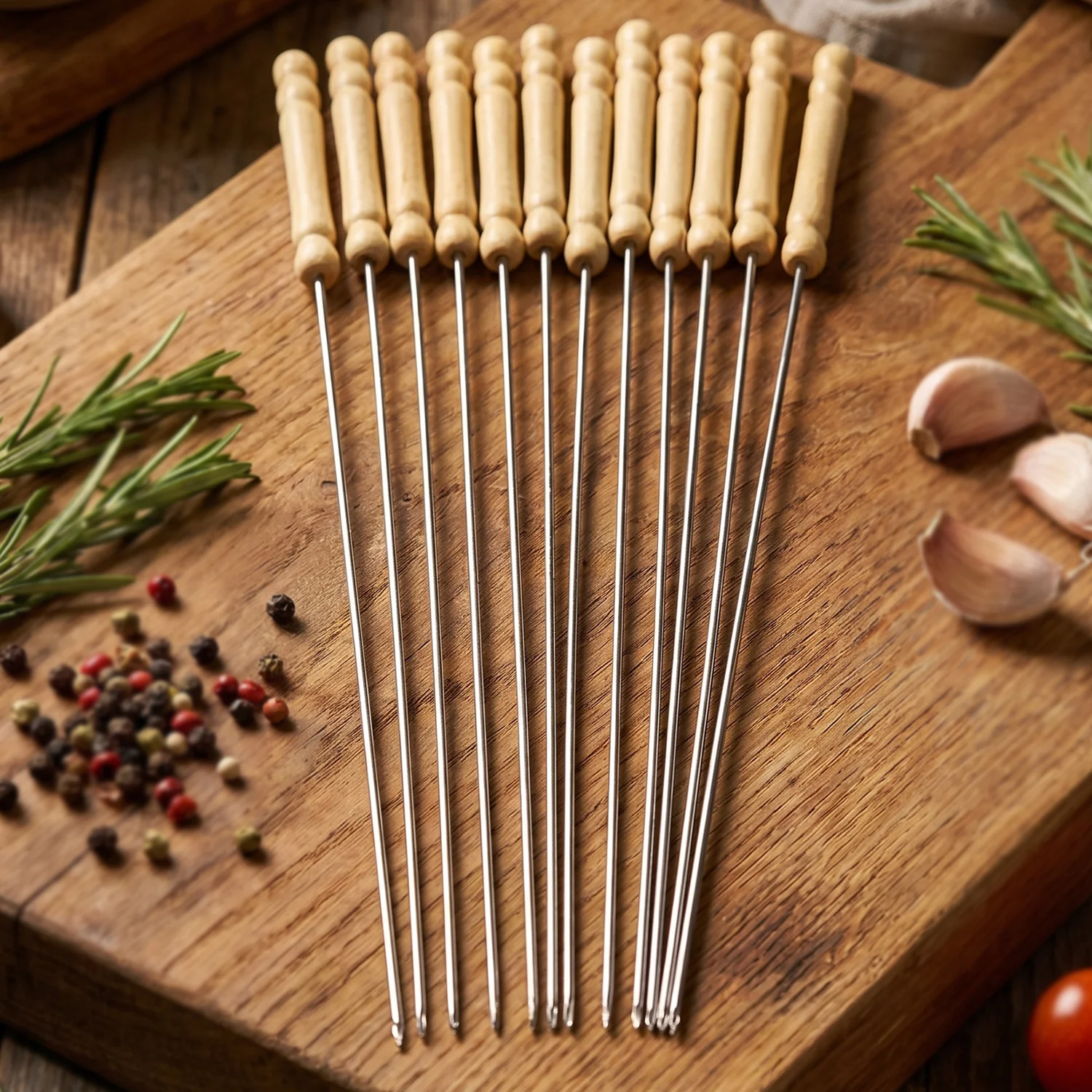 Stainless Steel BBQ Skewers with Wooden Handle (12 Pc) - Image 3