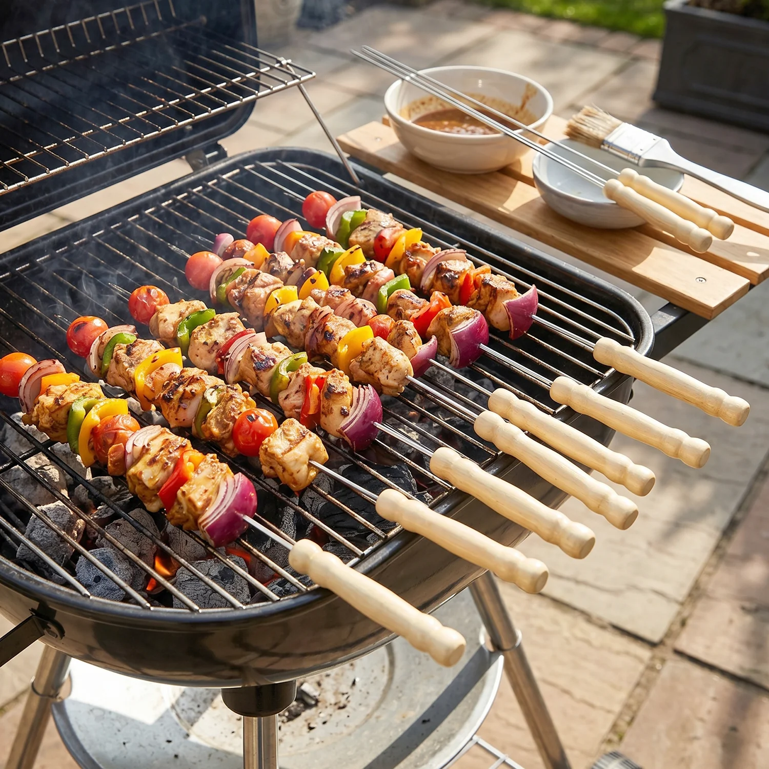 Stainless Steel BBQ Skewers with Wooden Handle (12 Pc) - Image 7