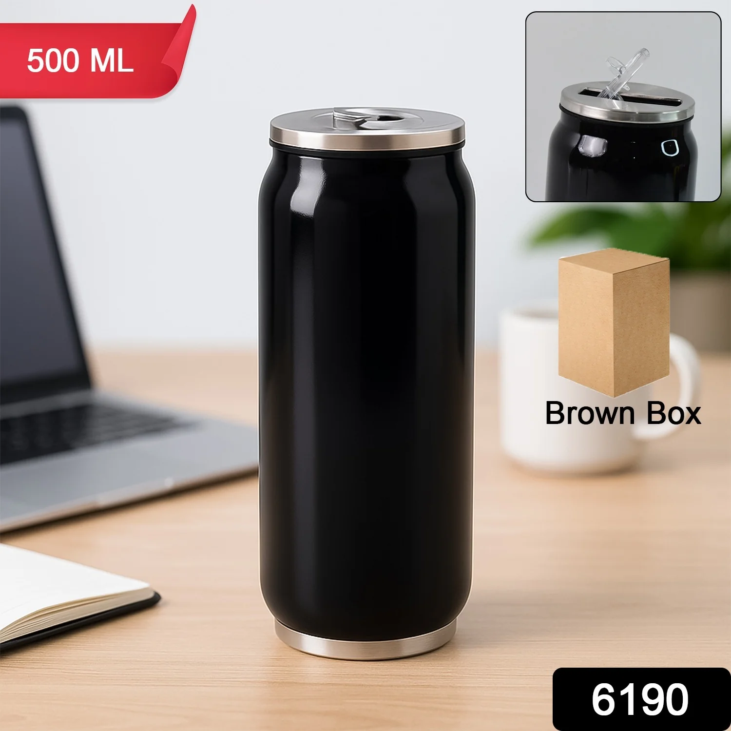 Stainless Steel Can-Shaped Vacuum Flask Built-In Straw 500ml Approx, Tumbler (1 Pc) - Image 2