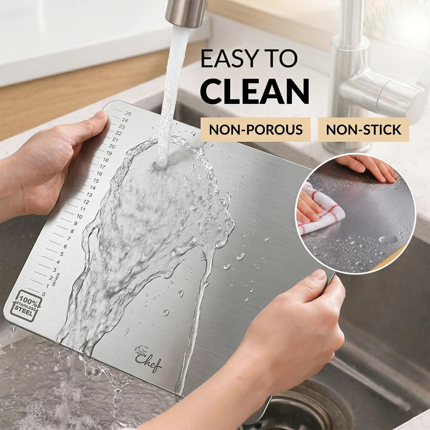 Stainless Steel Chopping Board 35.5x29 Cm, 1mm Thickness 1 Pc - Image 6