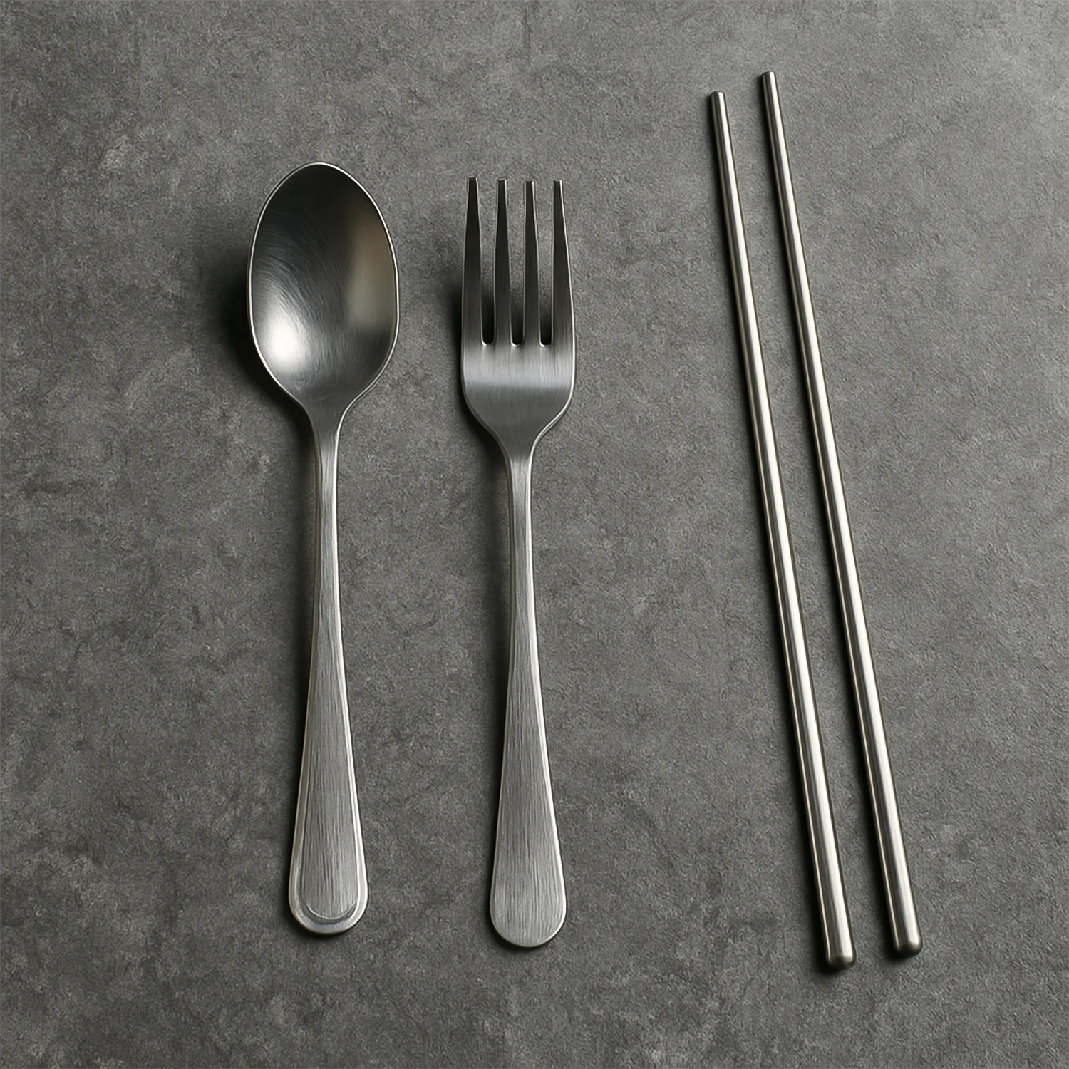 Stainless Steel Cutlery Spoon, Fork & Pair of Chopstick Set - Image 3