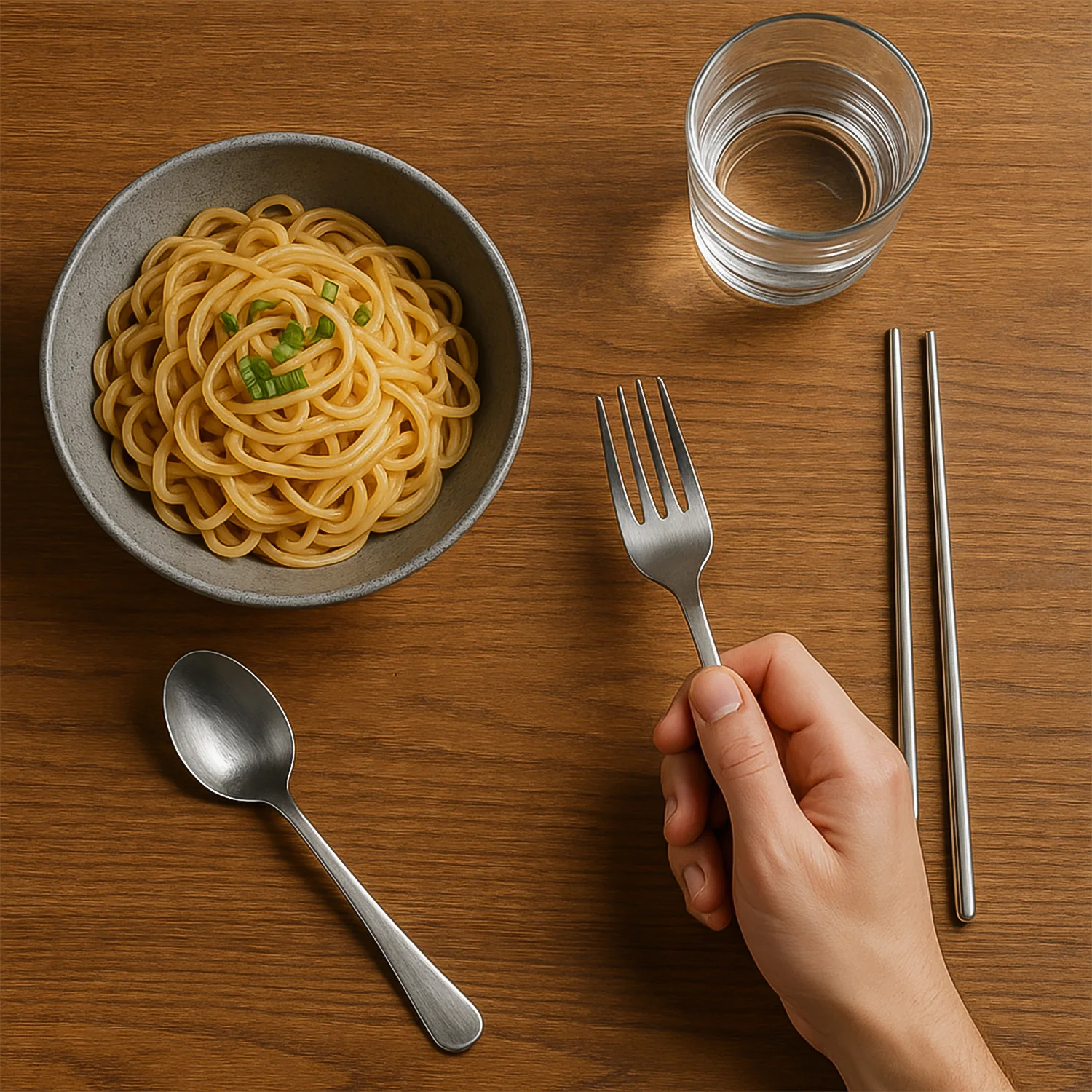 Stainless Steel Cutlery Spoon, Fork & Pair of Chopstick Set - Image 6