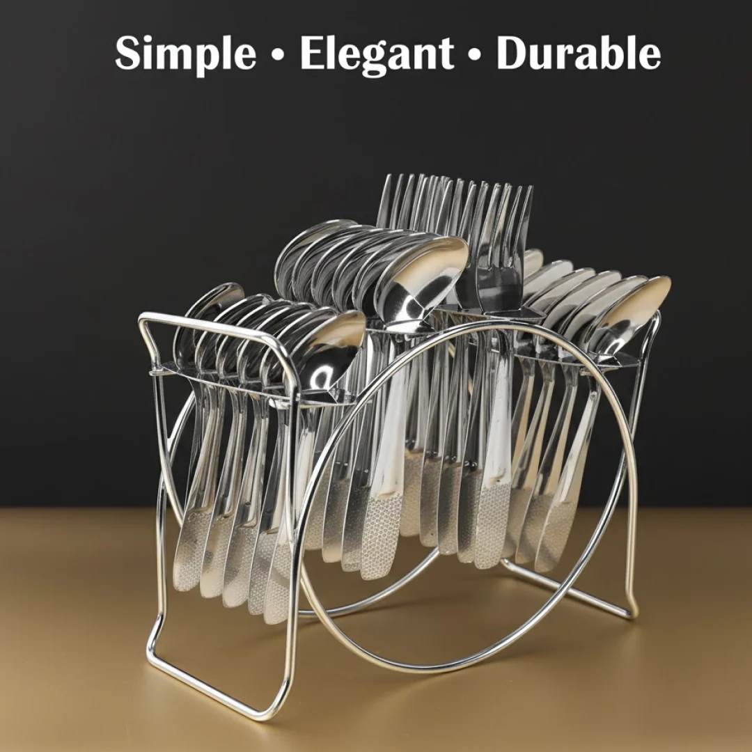 Stainless Steel Cutlery Set with Elegant Storage Stand (24 Pc) - Image 3