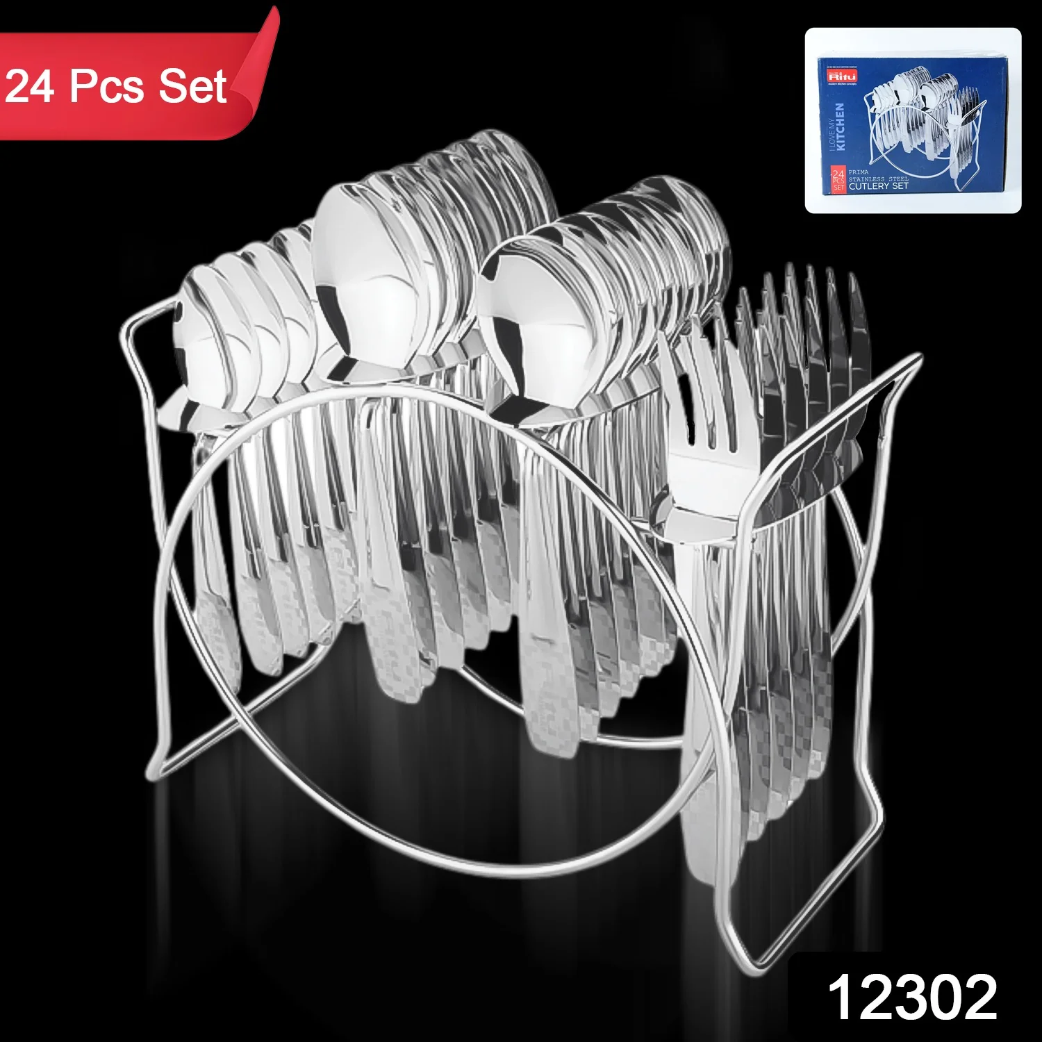 Stainless Steel Cutlery Set with Elegant Storage Stand (24 Pc) - Image 7