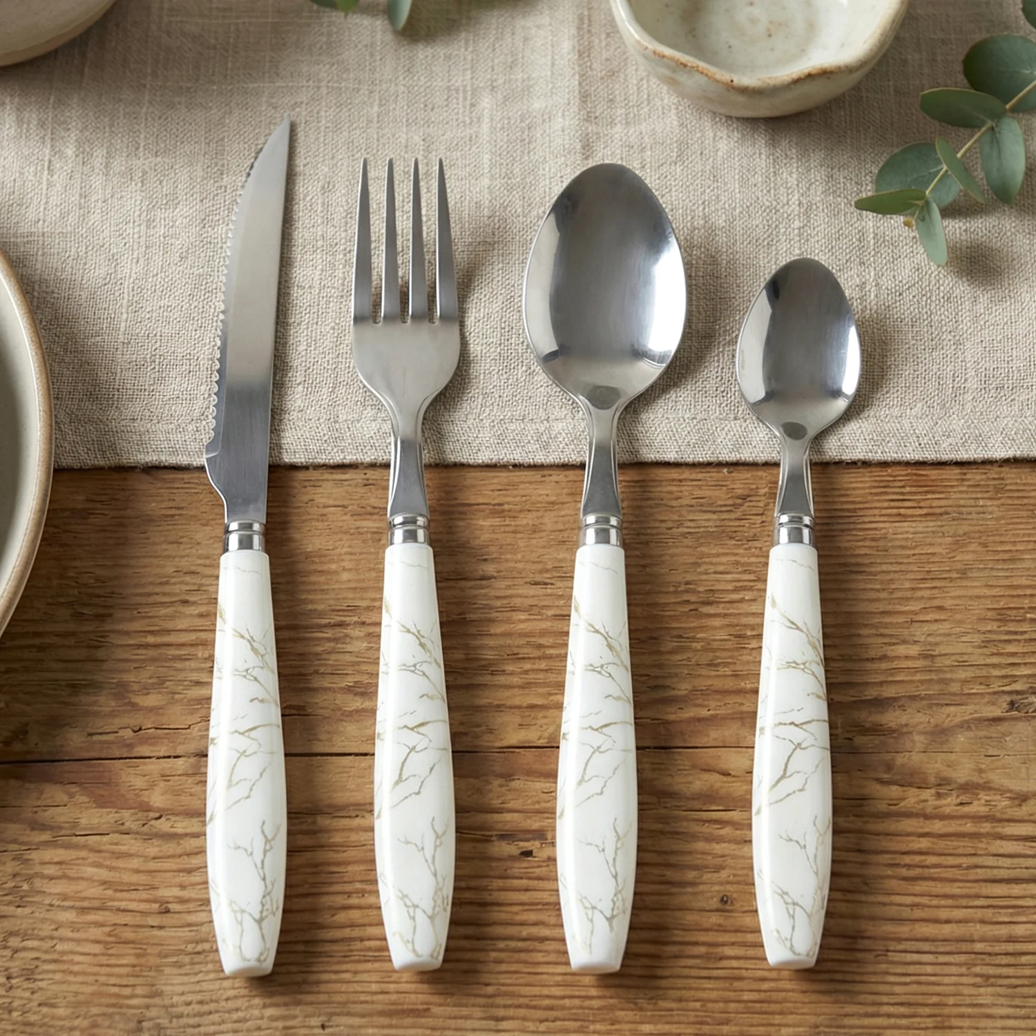 Stainless Steel Cutlery Set with Marble Design Handle (4 Pc  Set) - Image 5