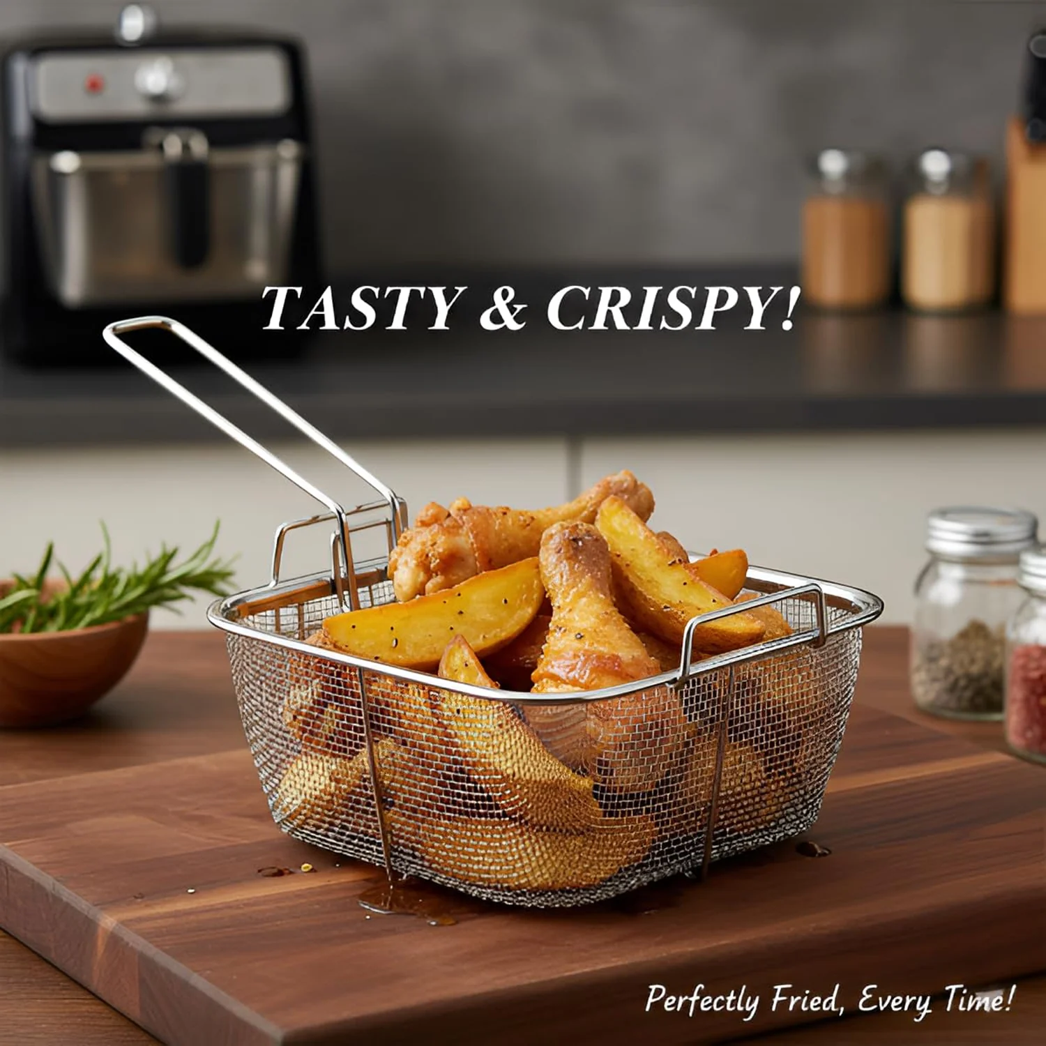 Stainless Steel Deep Fryer Basket with Long Handle (1 Pc) - Image 5
