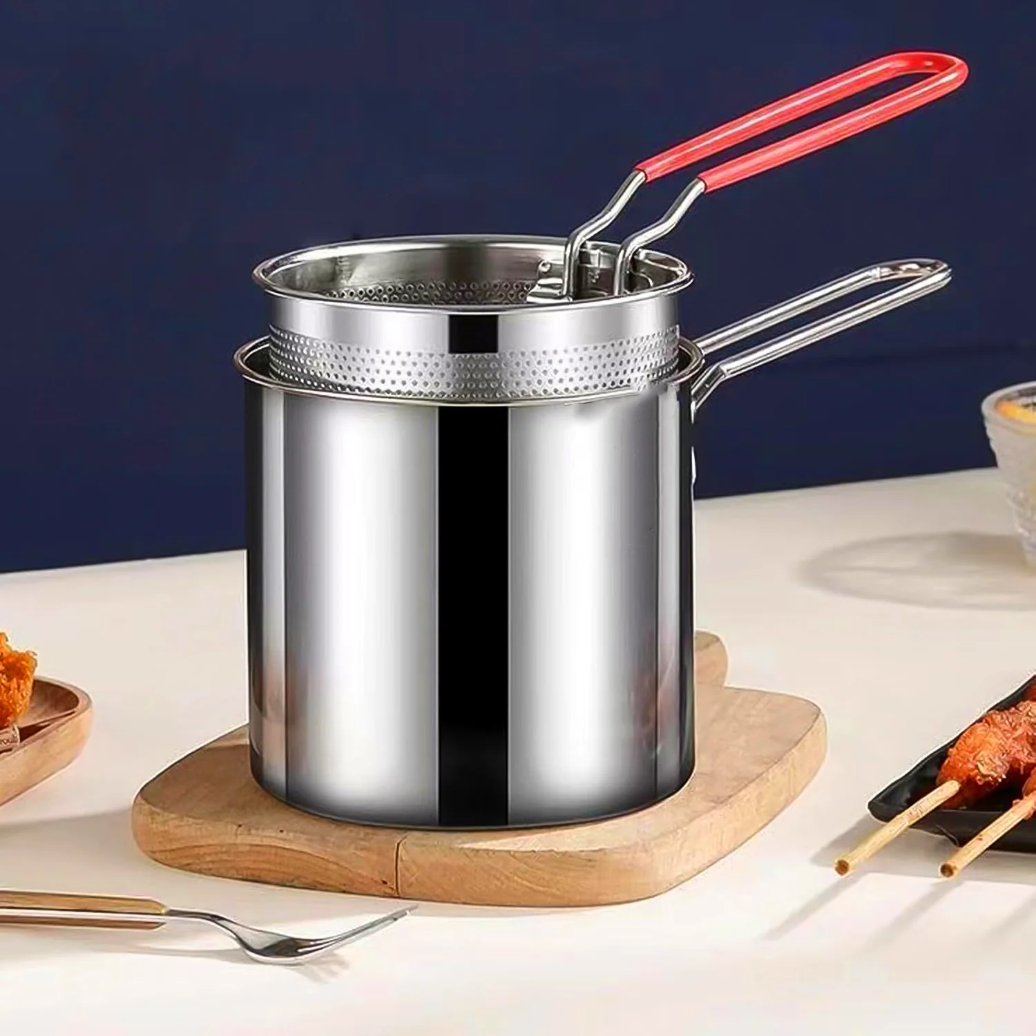Small Deep Frying Pot With Strainer Basket (2 Pc Set / 1200 ML)) - Image 3