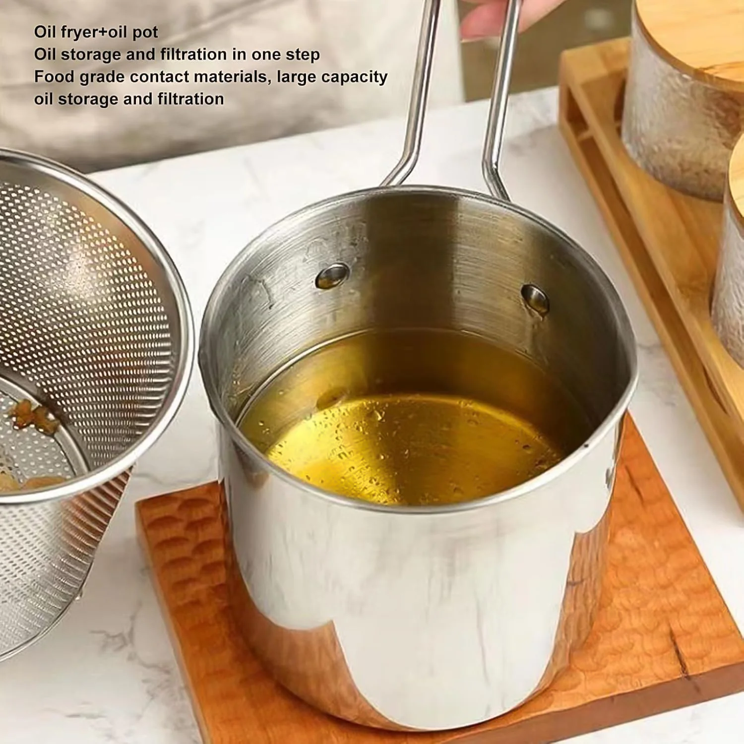 Small Deep Frying Pot With Strainer Basket (2 Pc Set / 1200 ML)) - Image 5