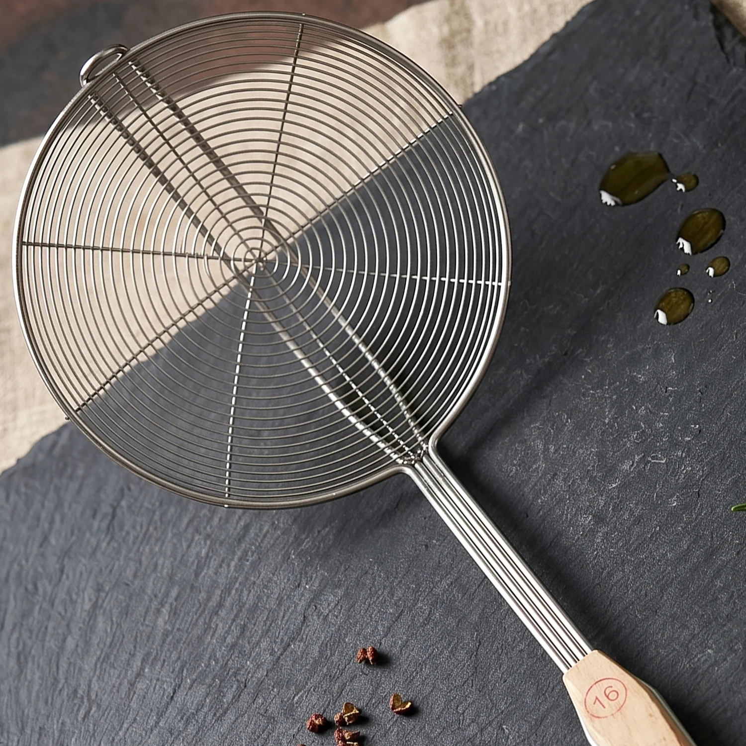 Stainless Steel Frying Skimmer Strainer with Wooden Handle (1 Pc, 45 Cm) - Image 8